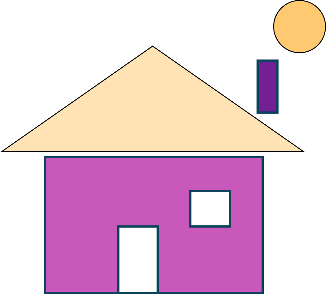 PROMPT: An image of a house composed of geometric shapes.