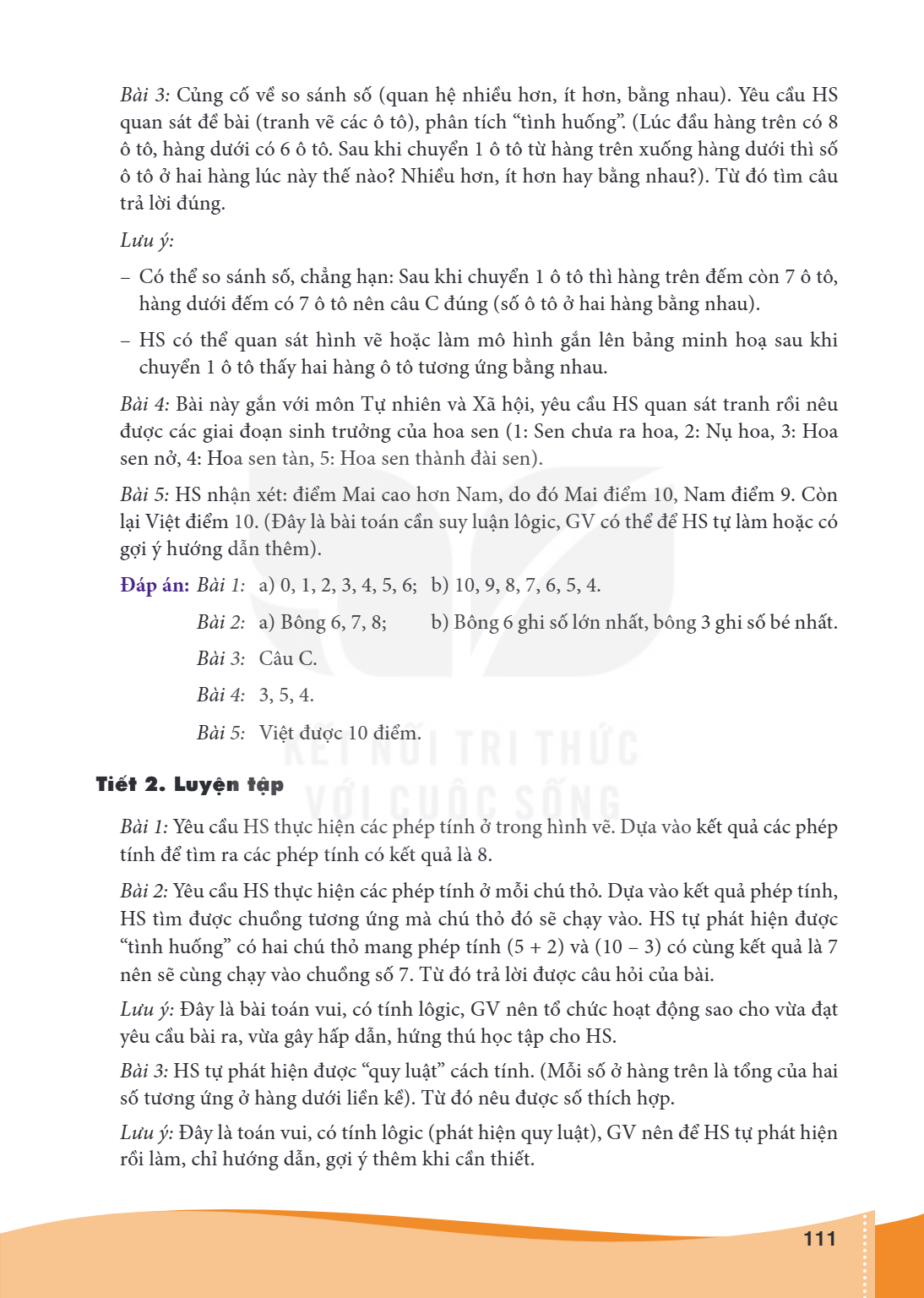 Bài 3: Củng cố về so sánh số (quan hệ nhiều hơn, ít hơn, bằng nhau). Yêu cầu HS quan sát đề bài (tranh vẽ các ô tô), phân tích “tình huống”. (Lúc đầu hàng trên 