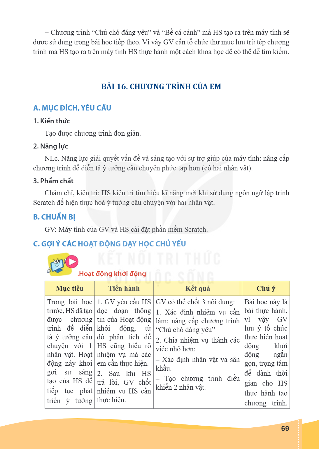 Bài 16. Chương trình của em A. MỤC ĐÍCH, YÊU CẦU 1. Kiến thức Tạo được chương trình đơn giản. 2. Năng lực NLc. Năng lực giải quyết vấn đề và sáng tạo với sự trợ