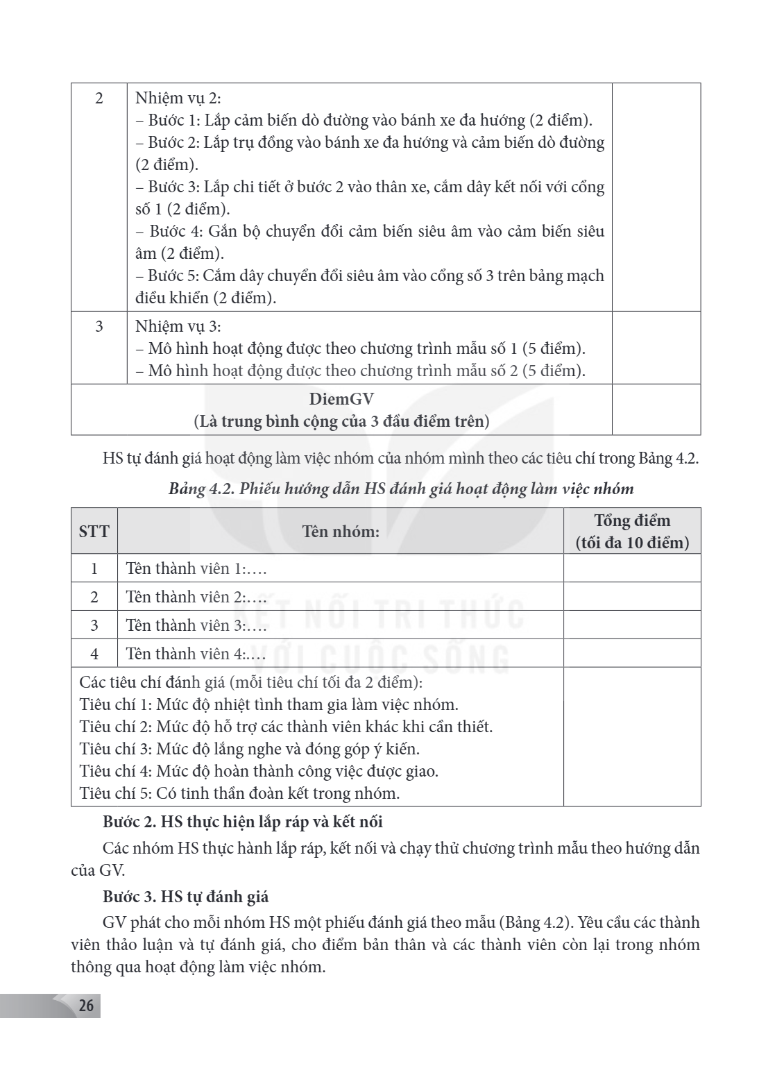 2, Nhiệm vụ 2: – Bước 1: Lắp cảm biến dò đường vào bánh xe đa hướng (2 điểm). – Bước 2: Lắp trụ đồng vào bánh xe đa hướng và cảm biến dò đường (2 điểm). – Bước 