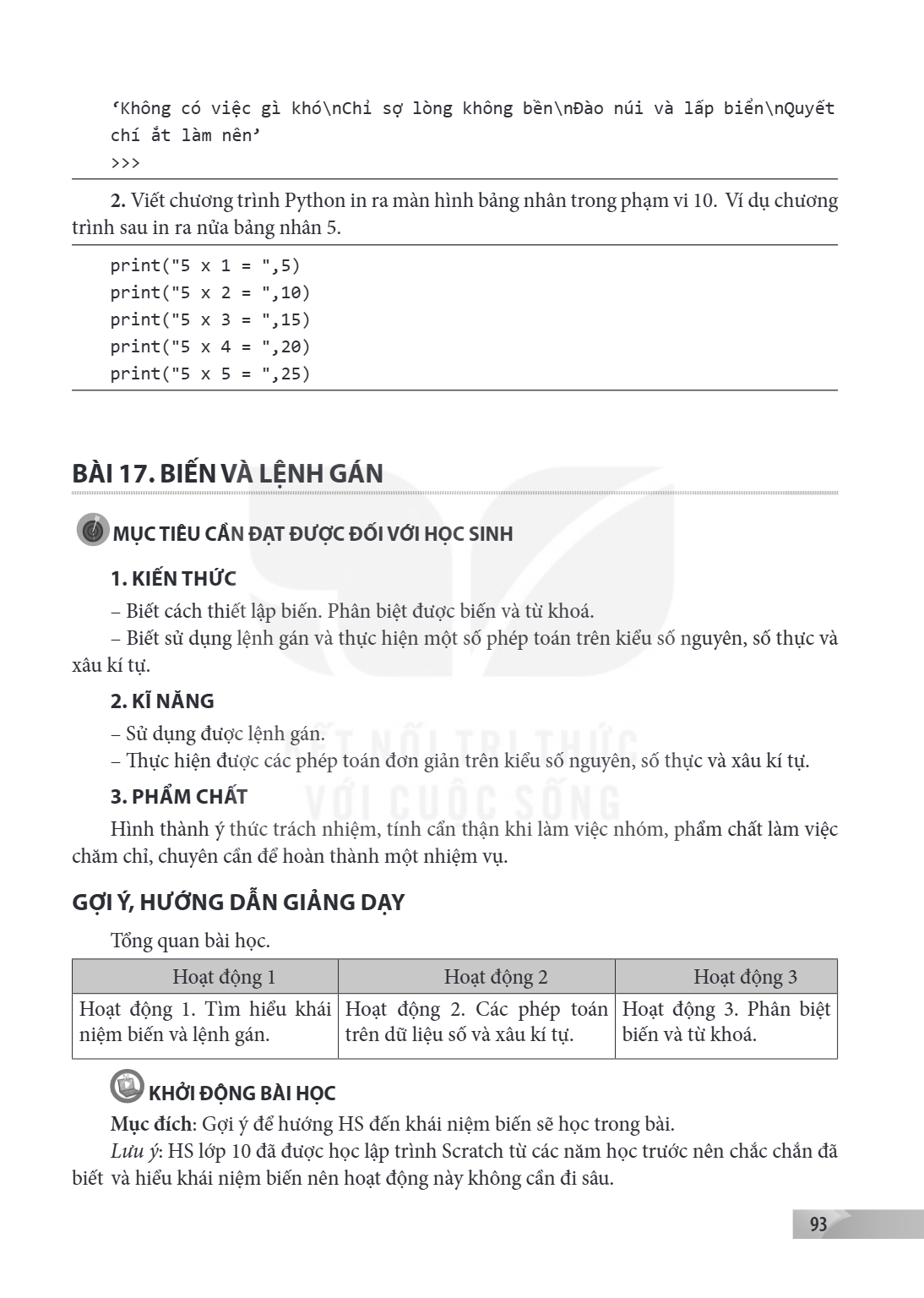 Bài 17. Biến và lệnh gán MỤC TIÊU CẦN ĐẠT ĐƯỢC ĐỐI VỚI HỌC SINH 1. KIẾN THỨC – Biết cách thiết lập biến. Phân biệt được biến và từ khoá. – Biết sử dụng lệnh gán