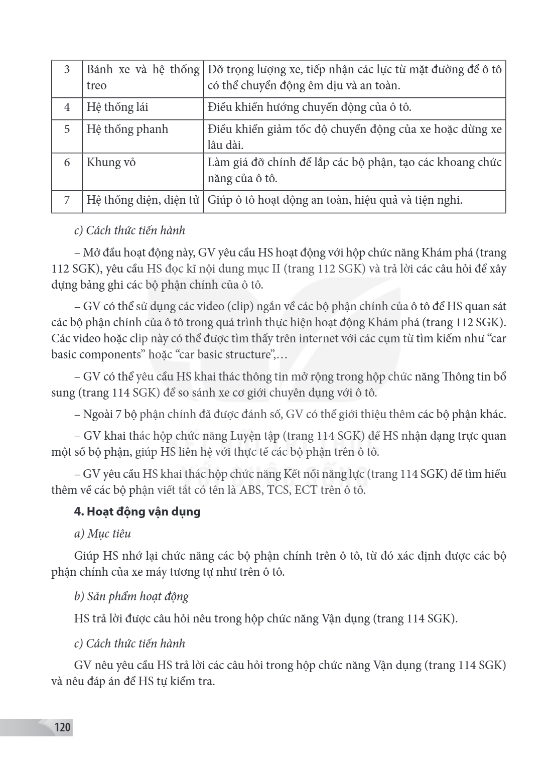3, Bánh xe và hệ thống treo, Đỡ trọng lượng xe, tiếp nhận các lực từ mặt đường để ô tô có thể chuyển động êm dịu và an toàn. 4, Hệ thống lái, Điều khiển hướng c