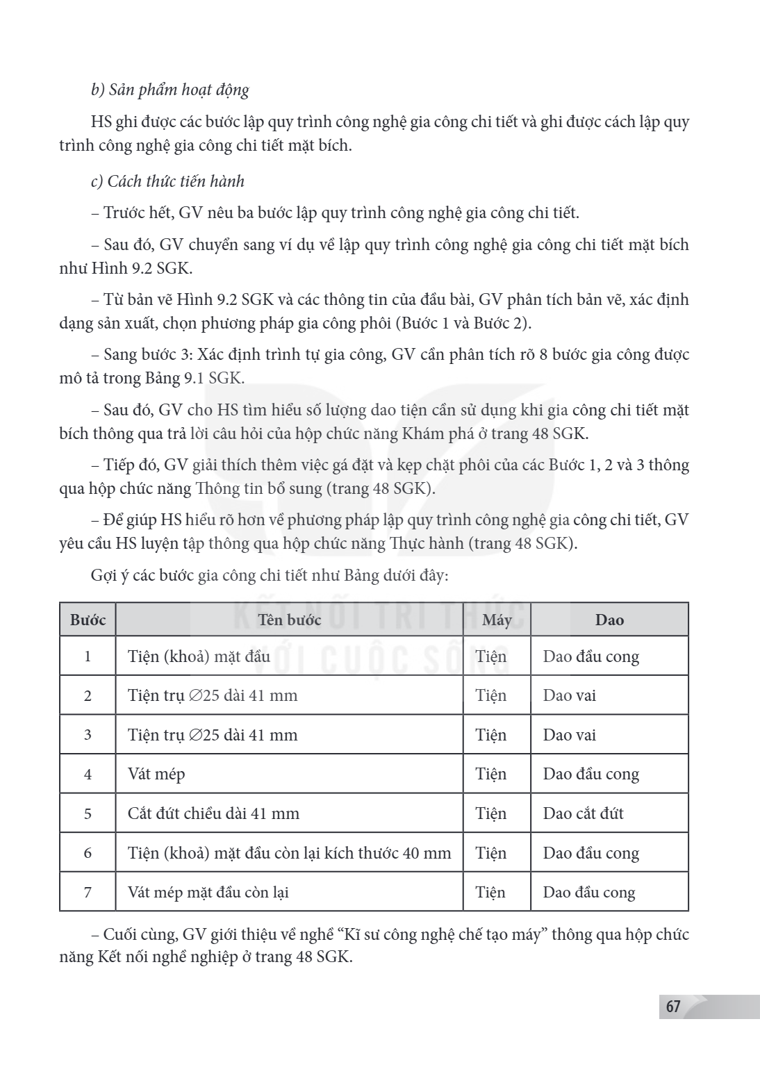 b) Sản phẩm hoạt động HS ghi được các bước lập quy trình công nghệ gia công chi tiết và ghi được cách lập quy trình công nghệ gia công chi tiết mặt bích. c) Các