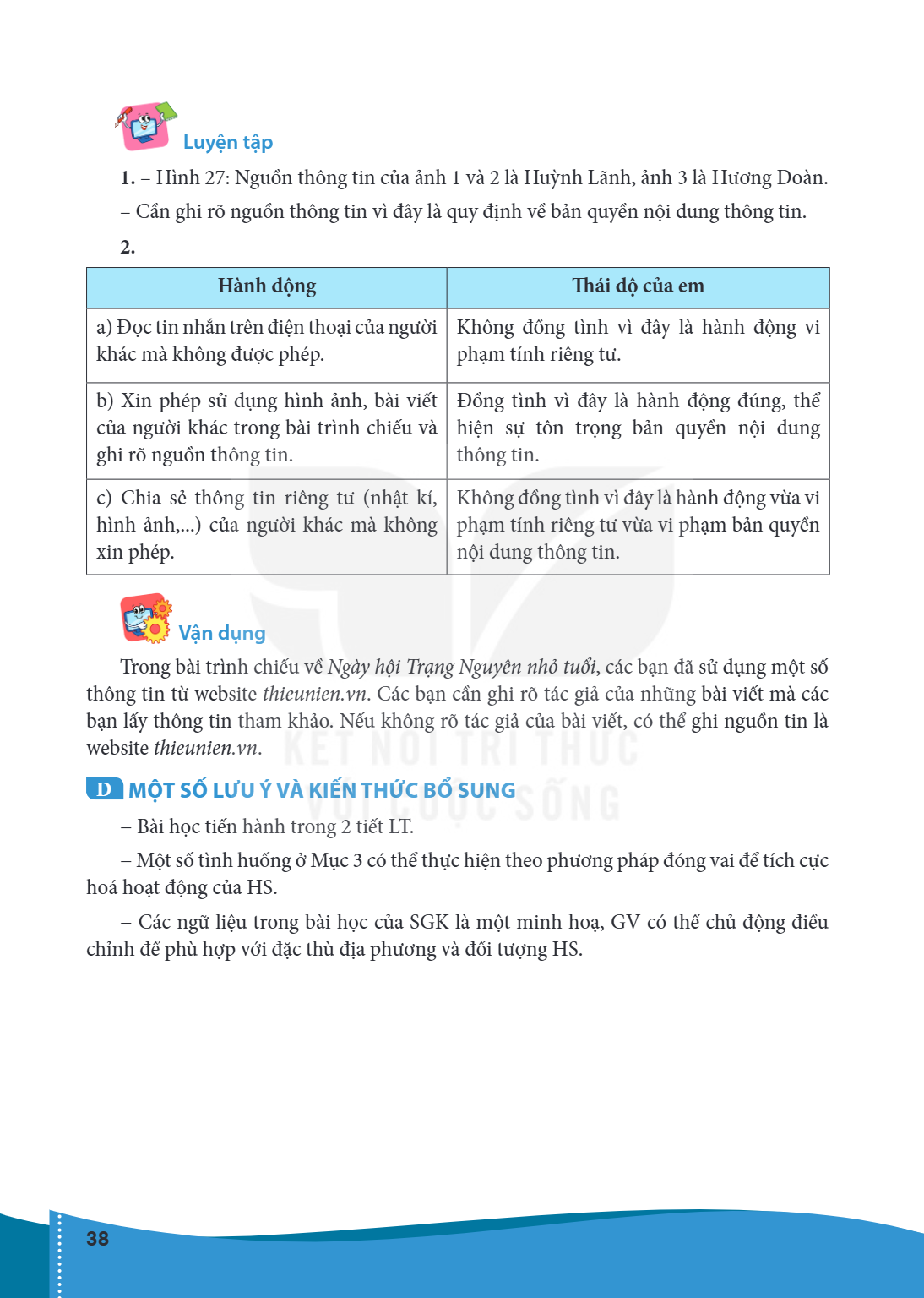 Luyện tập Hình 27: Nguồn thông tin của ảnh 1 và 2 là Huỳnh Lãnh, ảnh 3 là Hương Đoàn. - Cần ghi rõ nguồn thông tin vì đây là quy định về bản quyền nội dung thôn