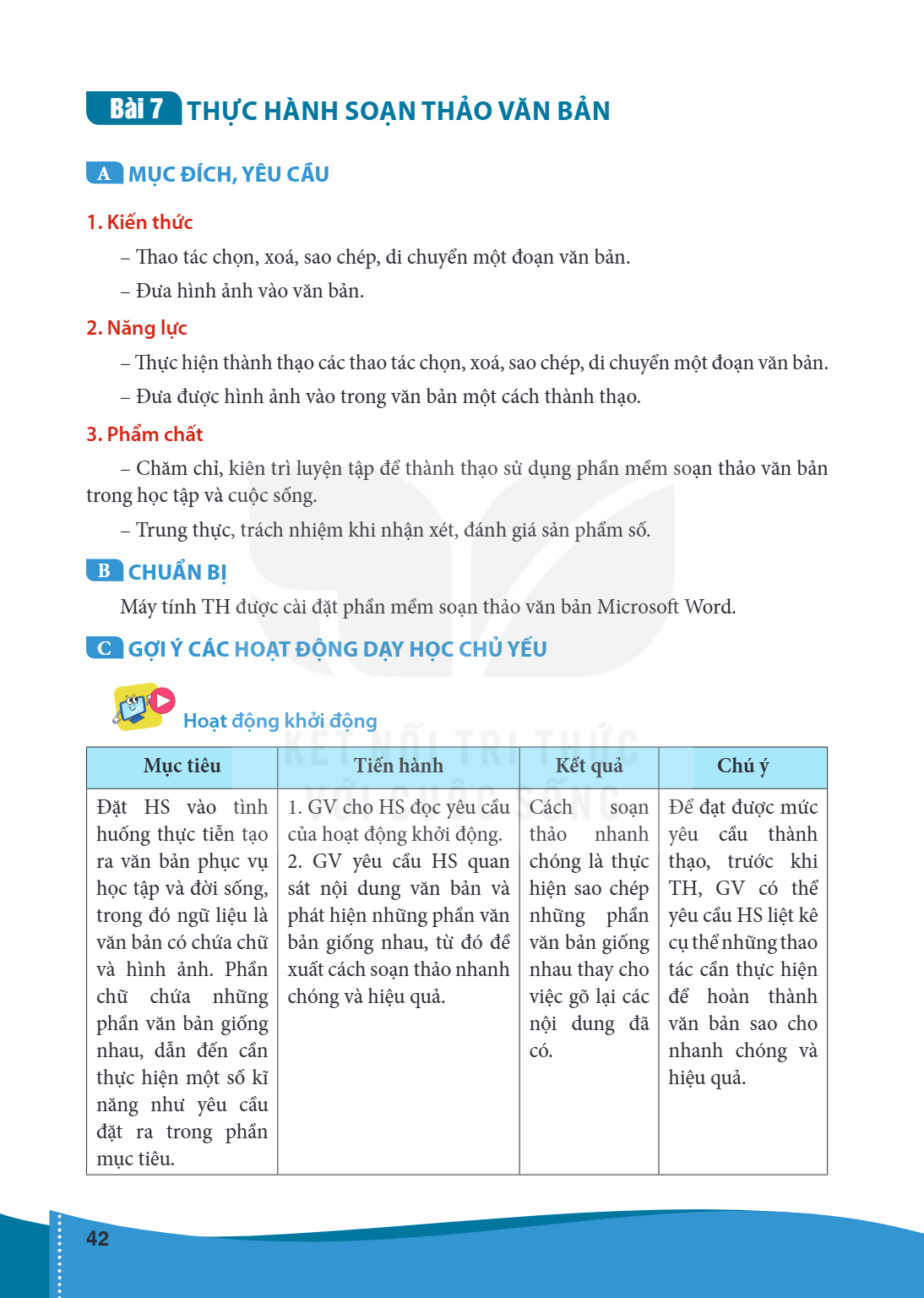 Thực hành soạn thảo văn bản A MỤC ĐÍCH, YÊU CẦU 1. Kiến thức – Thao tác chọn, xoá, sao chép, di chuyển một đoạn văn bản. – Đưa hình ảnh vào văn bản. 2. Năng lực