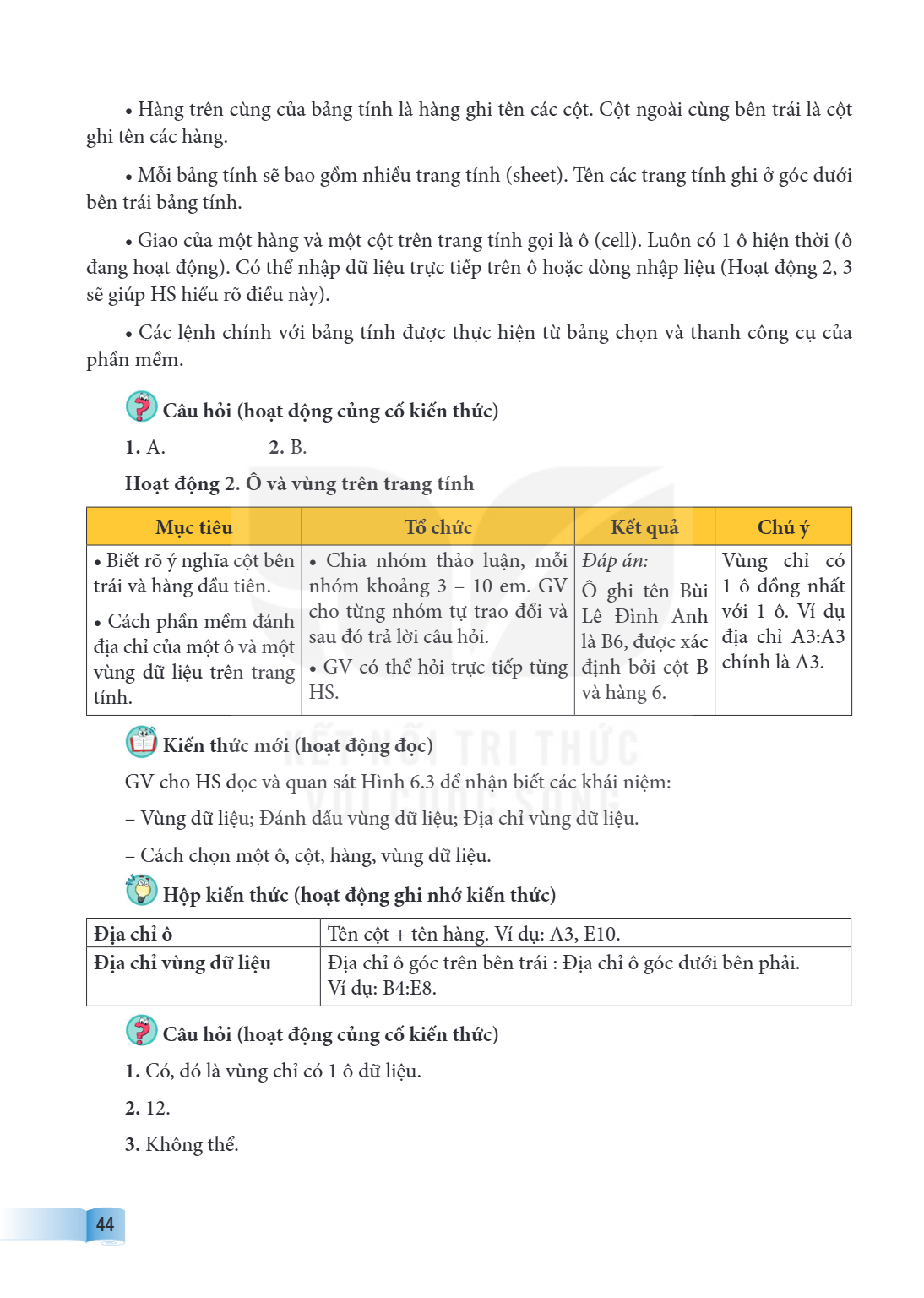 Hàng trên cùng của bảng tính là hàng ghi tên các cột. Cột ngoài cùng bên trái là cột ghi tên các hàng. Mỗi bảng tính sẽ bao gồm nhiều trang tính (sheet). Tên cá