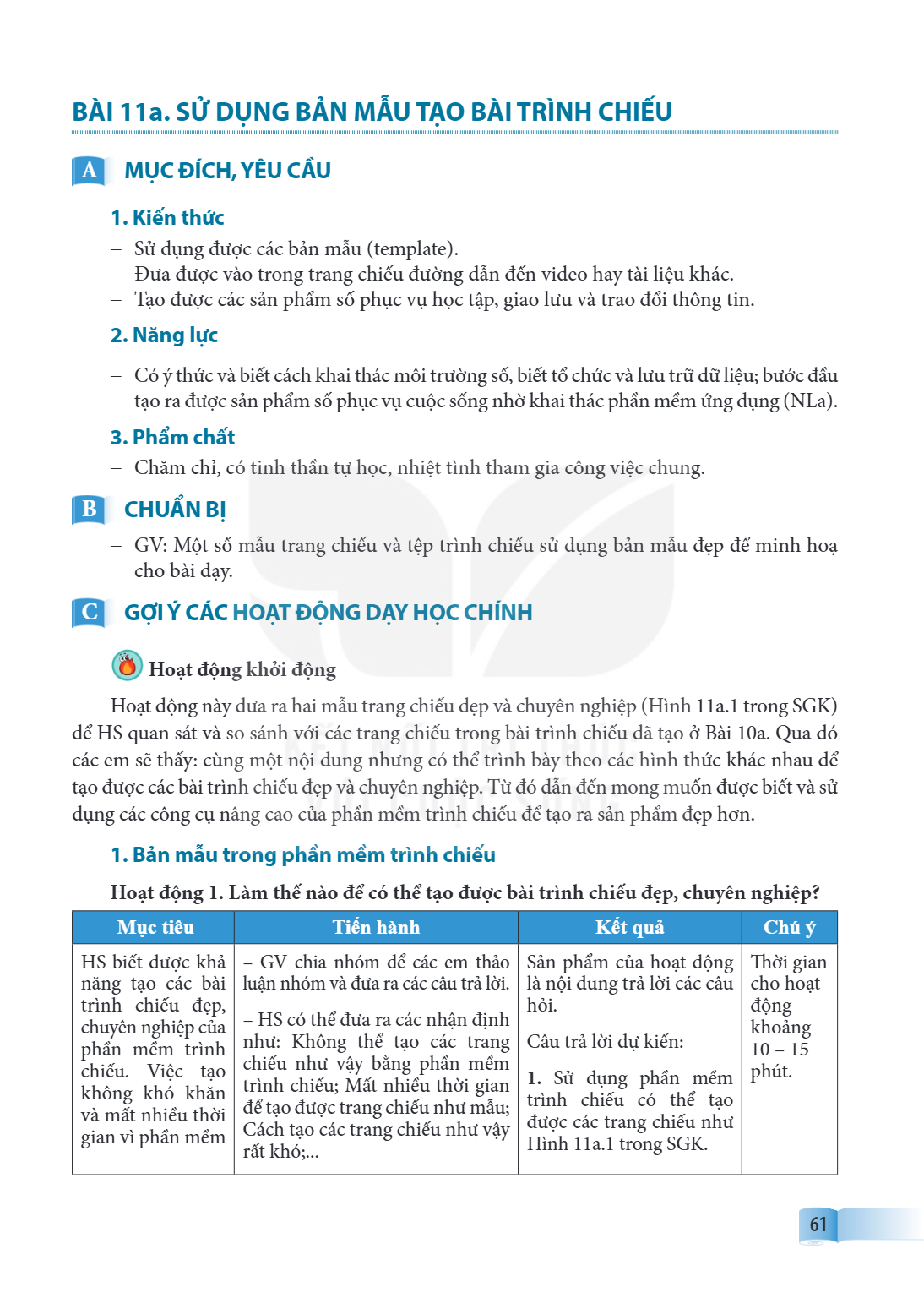 Bài 11a.. Sử dụng bản mẫu tạo bài trình chiếu A MỤC ĐÍCH, YÊU CẦU 1. Kiến thức Sử dụng được các bản mẫu (template). Đưa được vào trong trang chiếu đường dẫn đến