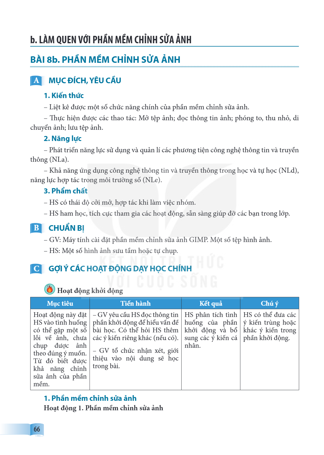 BÀI 8b. PHẦN MỀM CHỈNH SỬA ẢNH A MỤC ĐÍCH, YÊU CẦU 1. Kiến thức – Liệt kê được một số chức năng chính của phần mềm chỉnh sửa ảnh. – Thực hiện được các thao tác: