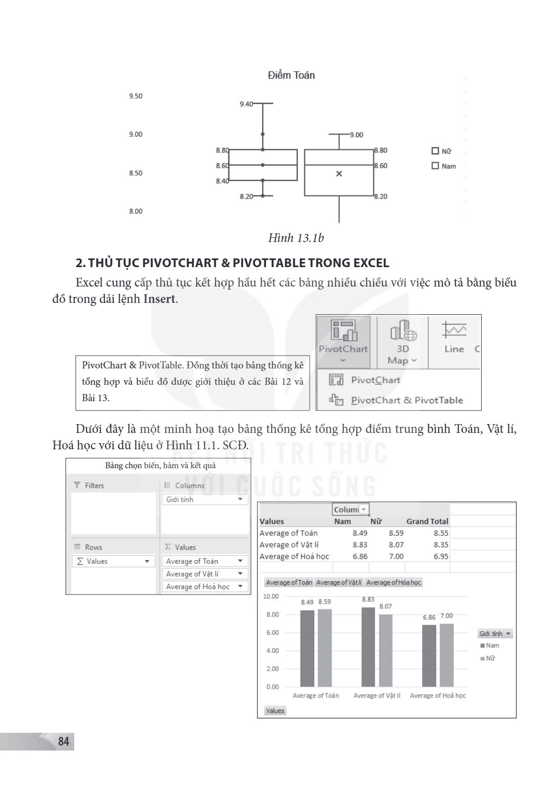 Hình 13.1b 2. THỦ TỤC PIVOTCHART & PIVOTTABLE TRONG EXCEL Excel cung cấp thủ tục kết hợp hầu hết các bảng nhiều chiều với việc mô tả bằng biểu đồ trong dải lệnh