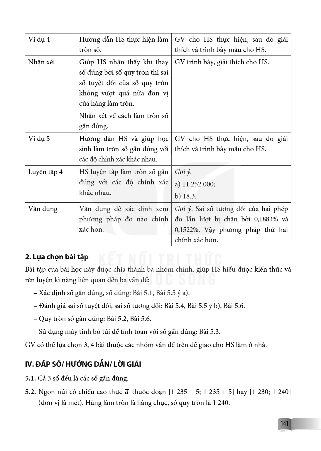 Ví dụ 4, Hướng dẫn HS thực hiện làm tròn số., GV cho HS thực hiện, sau đó giải thích và trình bày mẫu cho HS. Nhận xét, Giúp HS nhận thấy khi thay số đúng bởi s