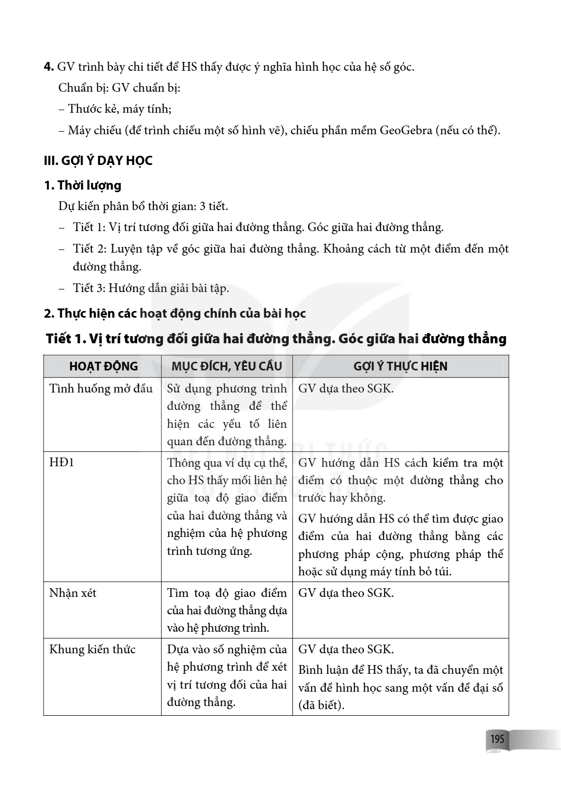 4. GV trình bày chi tiết để HS thấy được ý nghĩa hình học của hệ số góc. Chuẩn bị: GV chuẩn bị: – Thước kẻ, máy tính; – Máy chiếu (để trình chiếu một số hình vẽ