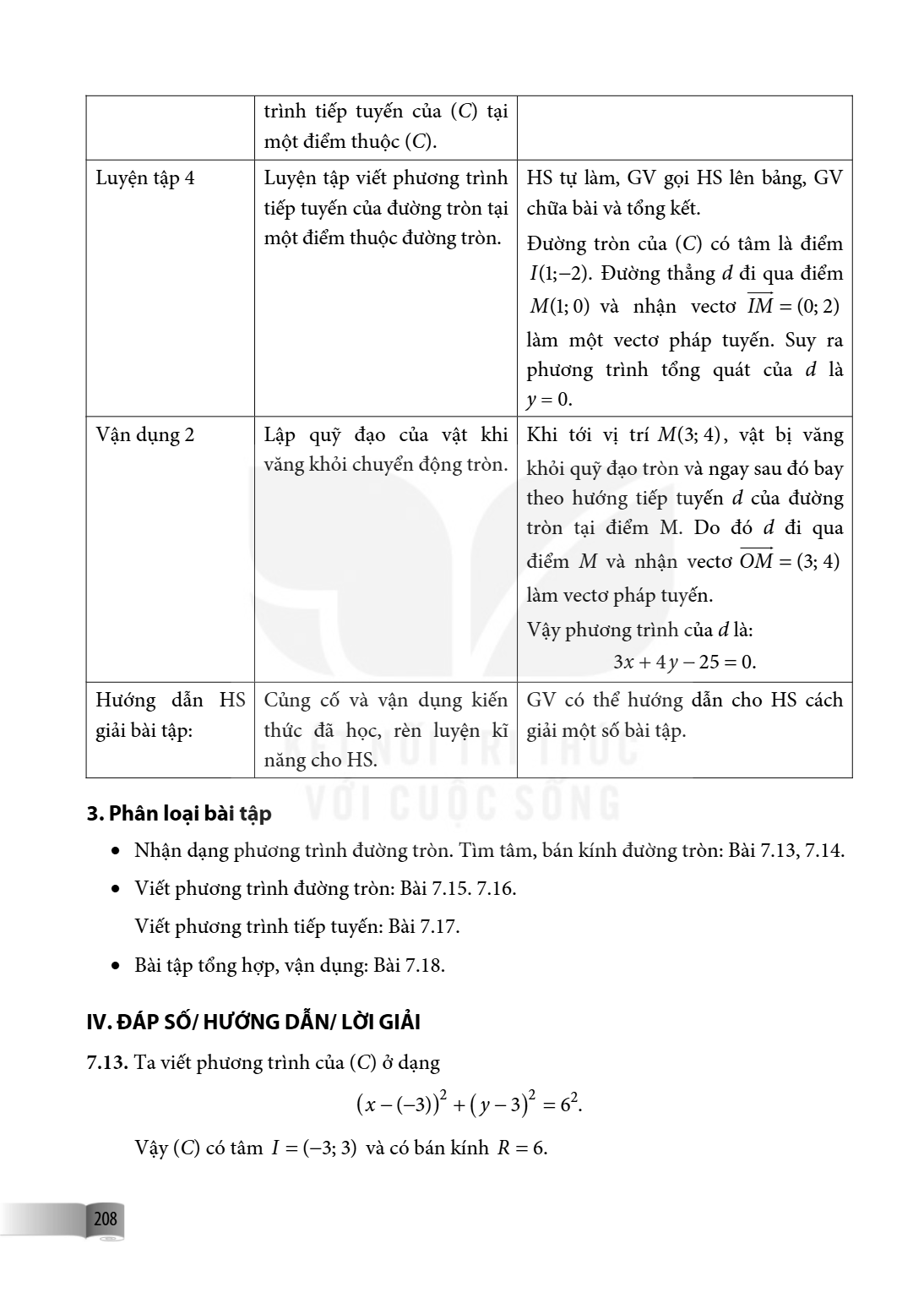 trình tiếp tuyến của (C) tại một điểm thuộc (C). Luyện tập 4, Luyện tập viết phương trình tiếp tuyến của đường tròn tại một điểm thuộc đường tròn., HS tự làm, G