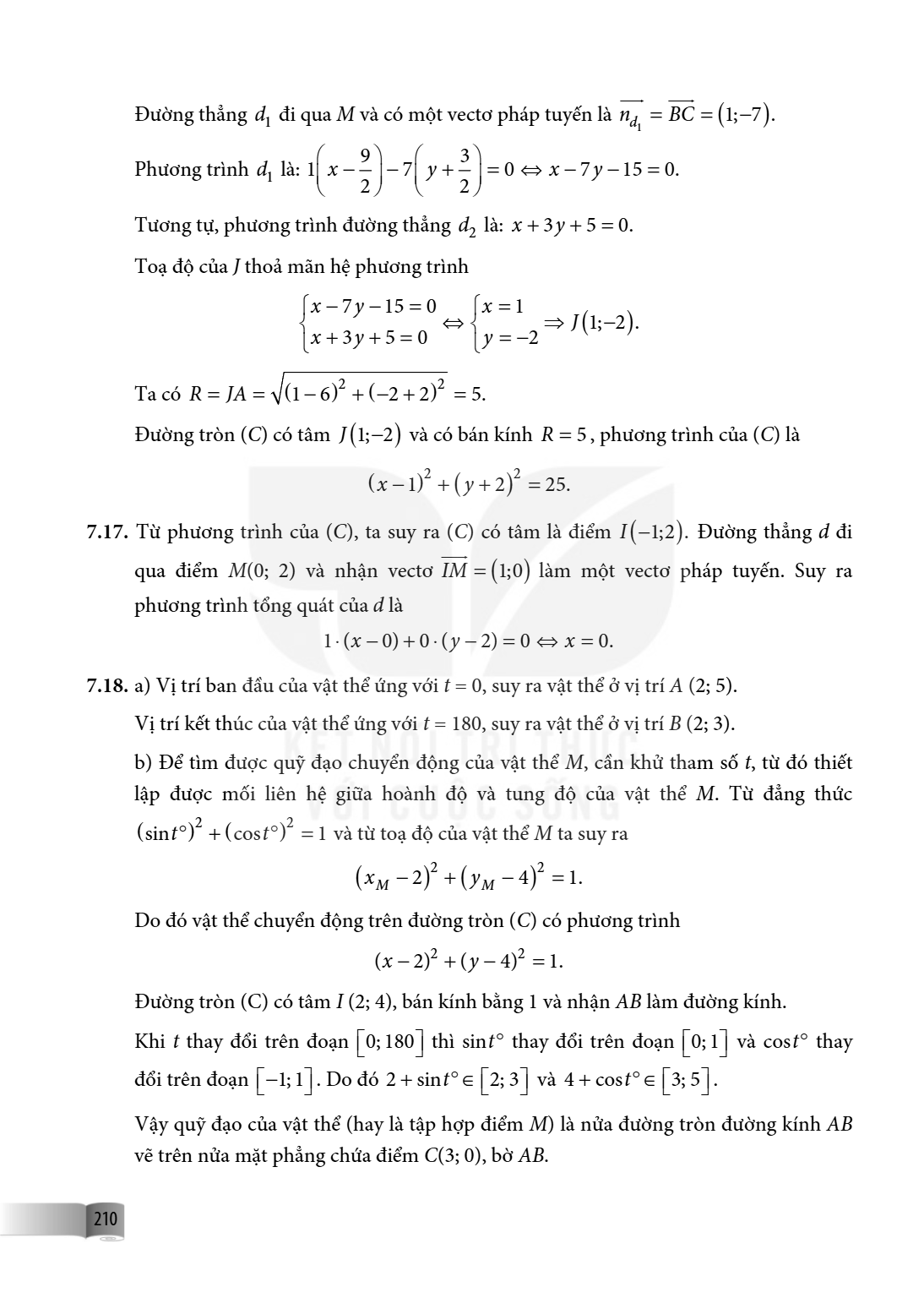 Đường thẳng $d_1$ đi qua $M$ và có một vectơ pháp tuyến là $\overrightarrow{n_{d_1}} = \overline{BC} = (1;-7)$. Phương trình $d_1$ là: $1\left(x - \frac{9}{2}\r