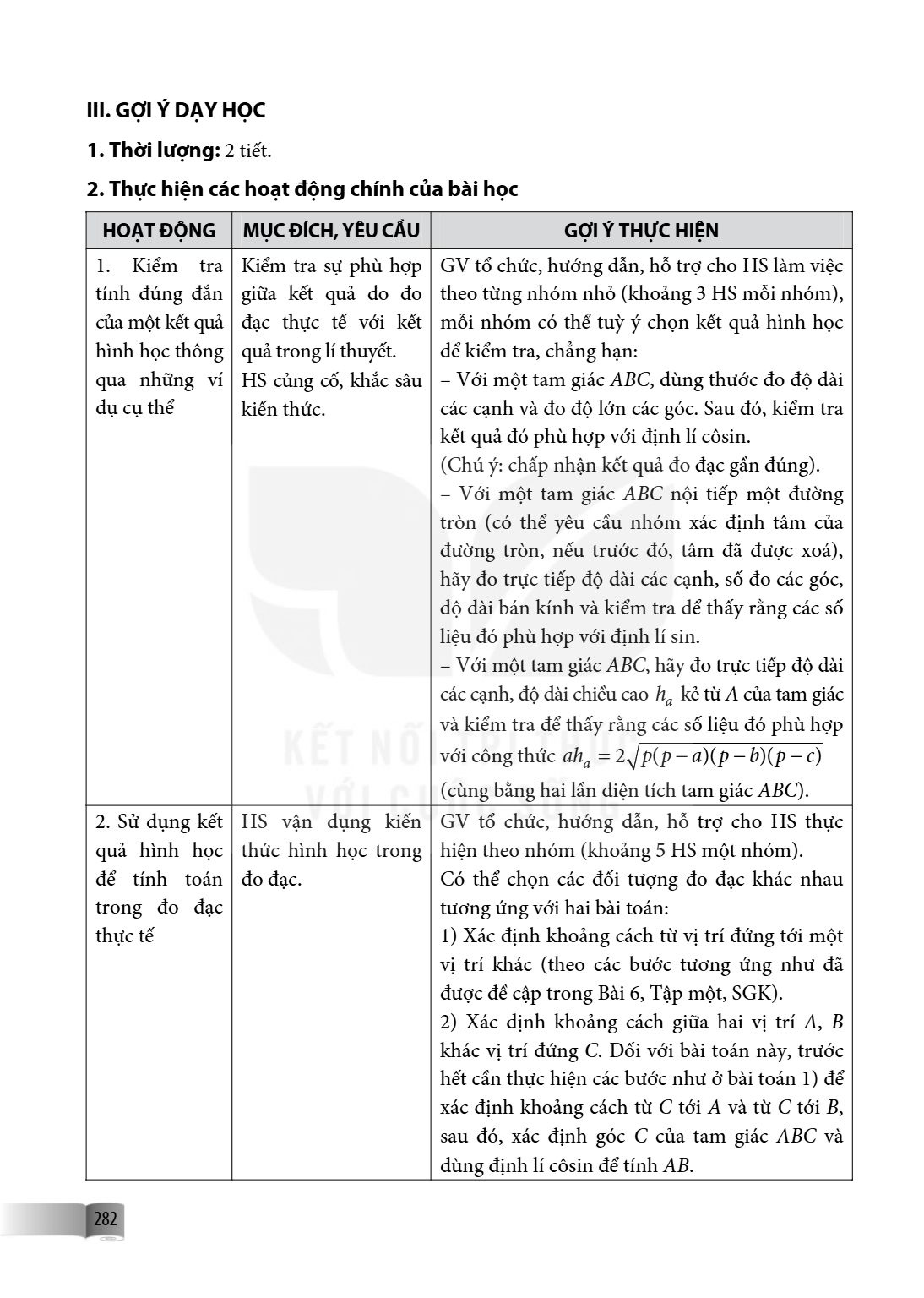 III. GỢI Ý DẠY HỌC 1. Thời lượng: 2 tiết 2. Thực hiện các hoạt động chính của bài học HOẠT ĐỘNG, MỤC ĐÍCH, YÊU CẦU, GỢI Ý THỰC HIỆN 1. Kiểm tra tính đúng đắn củ