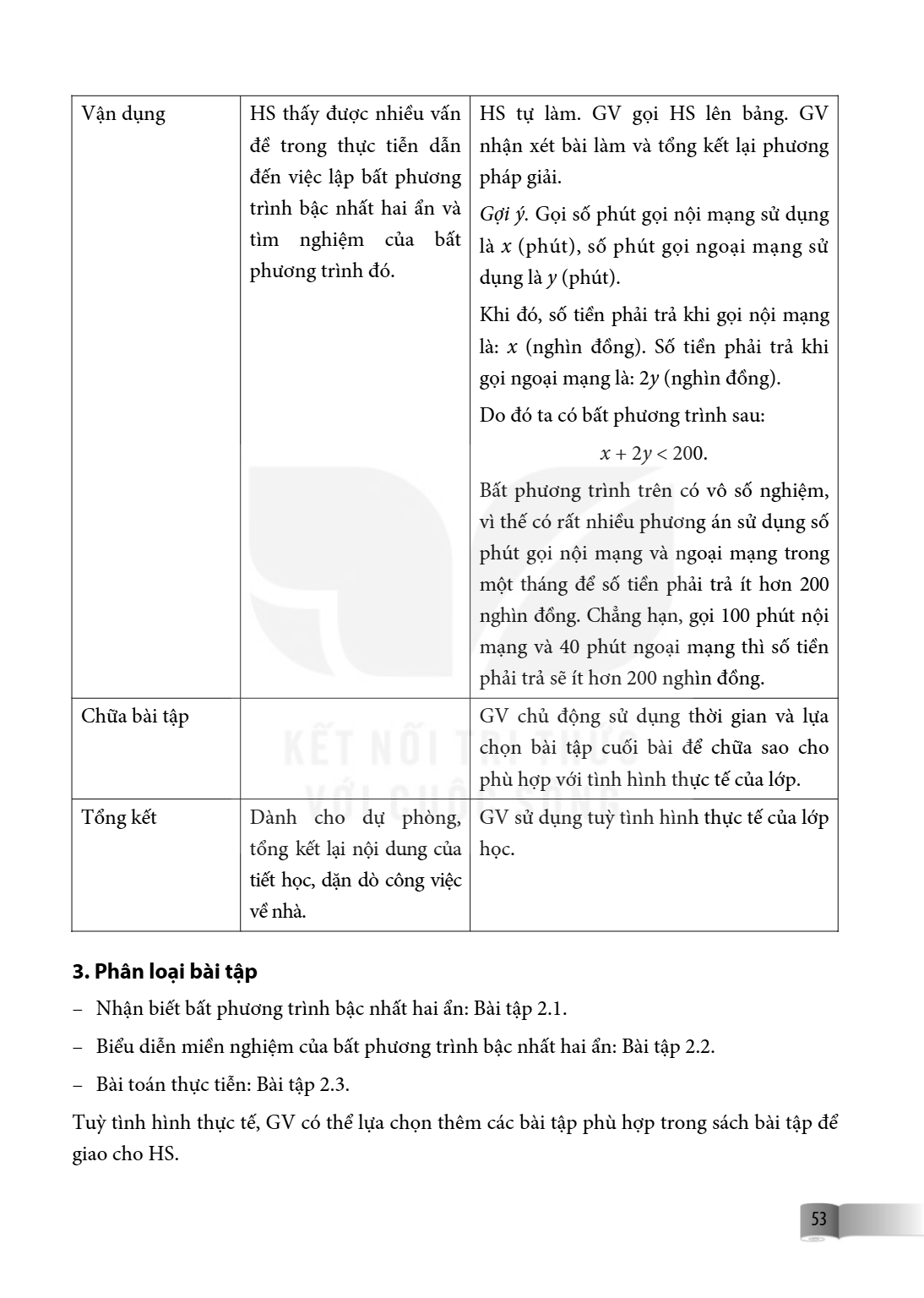 Vận dụng, HS thấy được nhiều vấn đề trong thực tiễn dẫn đến việc lập bất phương trình bậc nhất hai ẩn và tìm nghiệm của bất phương trình đó., HS tự làm. GV gọi 