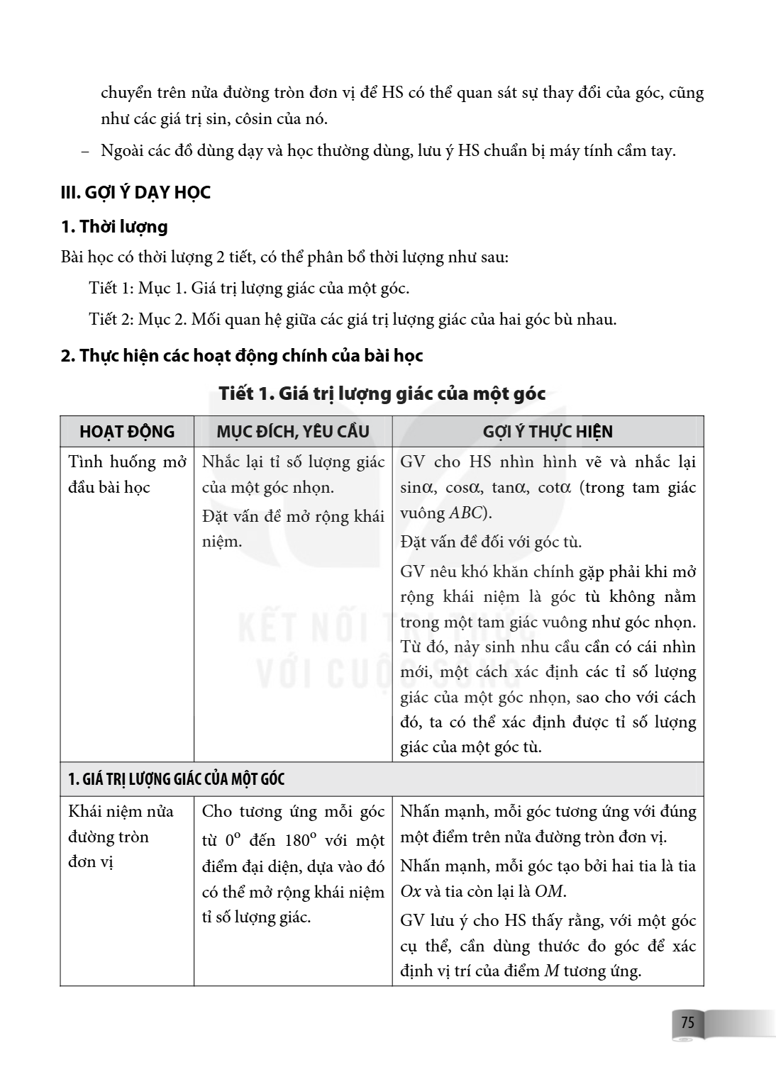 chuyển trên nửa đường tròn đơn vị để HS có thể quan sát sự thay đổi của góc, cũng như các giá trị sin, côsin của nó. – Ngoài các đồ dùng dạy và học thường dùng,