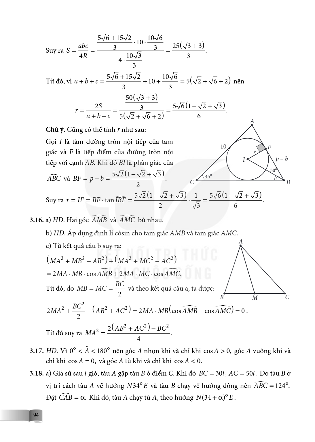 Suy ra $S = \frac{abc}{4R} = \frac{\frac{5\sqrt{6} + 15\sqrt{2}}{3} \cdot 10 \cdot \frac{10\sqrt{6}}{3}}{4 \cdot \frac{10\sqrt{3}}{3}} = \frac{25(\sqrt{3} + 3)}