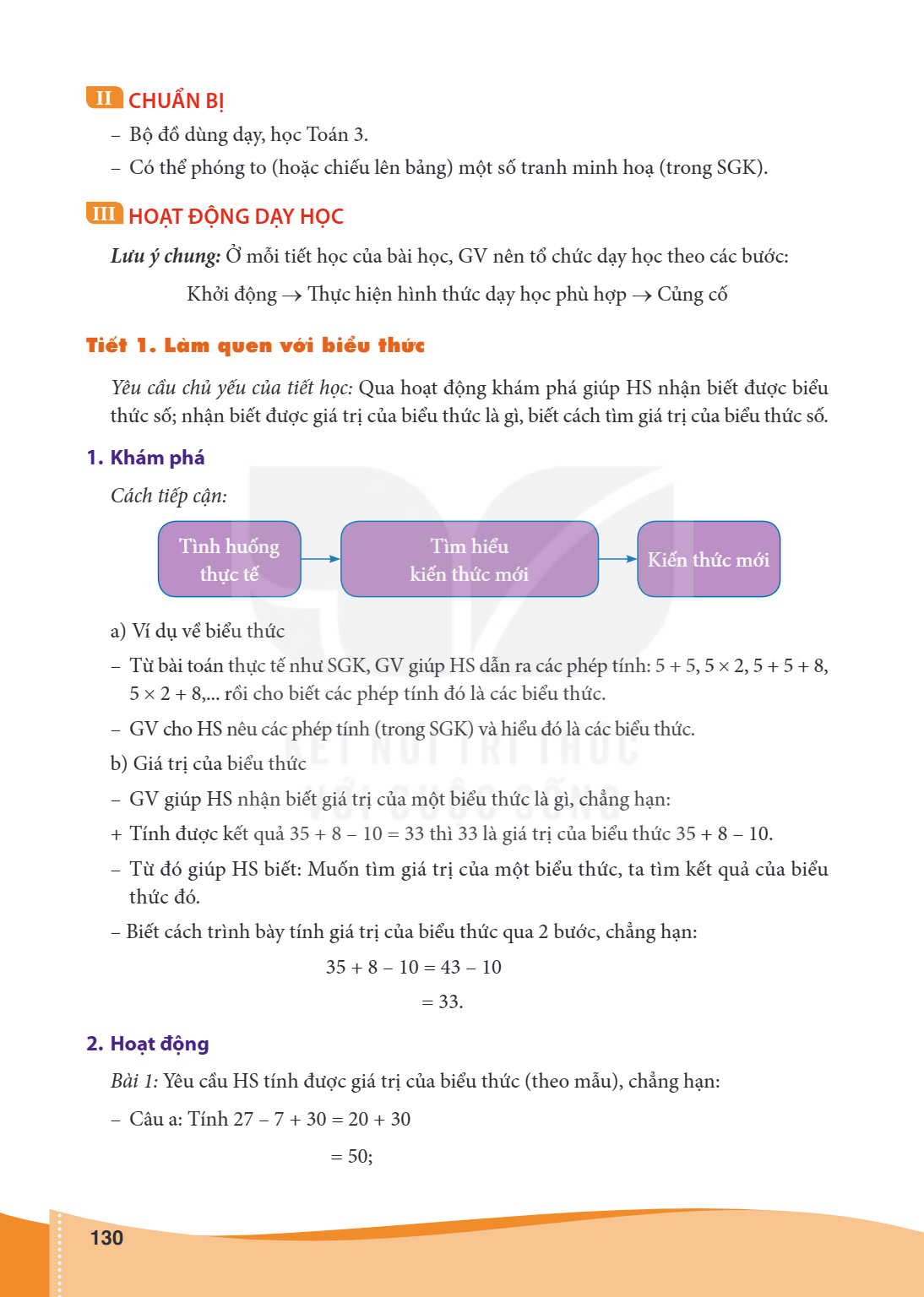 II CHUẨN BỊ Bộ đồ dùng dạy, học Toán 3. - Có thể phóng to (hoặc chiếu lên bảng) một số tranh minh hoạ (trong SGK). III HOẠT ĐỘNG DẠY HỌC Lưu ý chung: Ở mỗi tiết