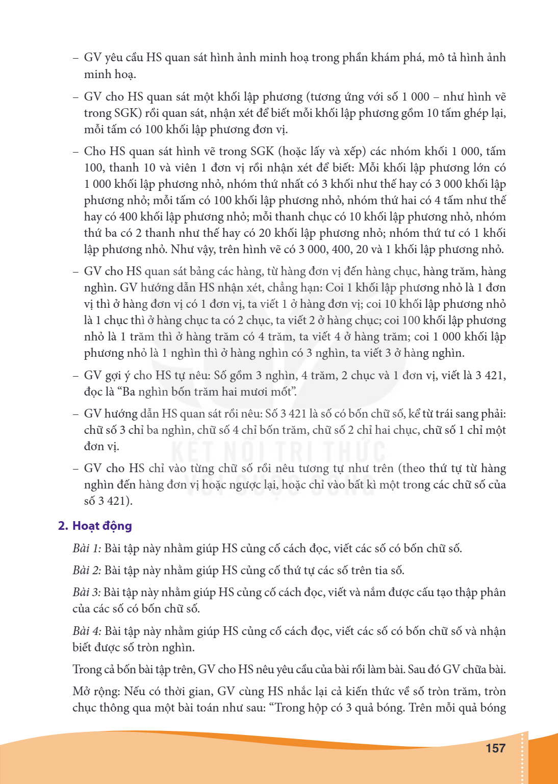 GV yêu cầu HS quan sát hình ảnh minh hoạ trong phần khám phá, mô tả hình ảnh minh hoạ. - GV cho HS quan sát một khối lập phương (tương ứng với số 1 000 - như hì