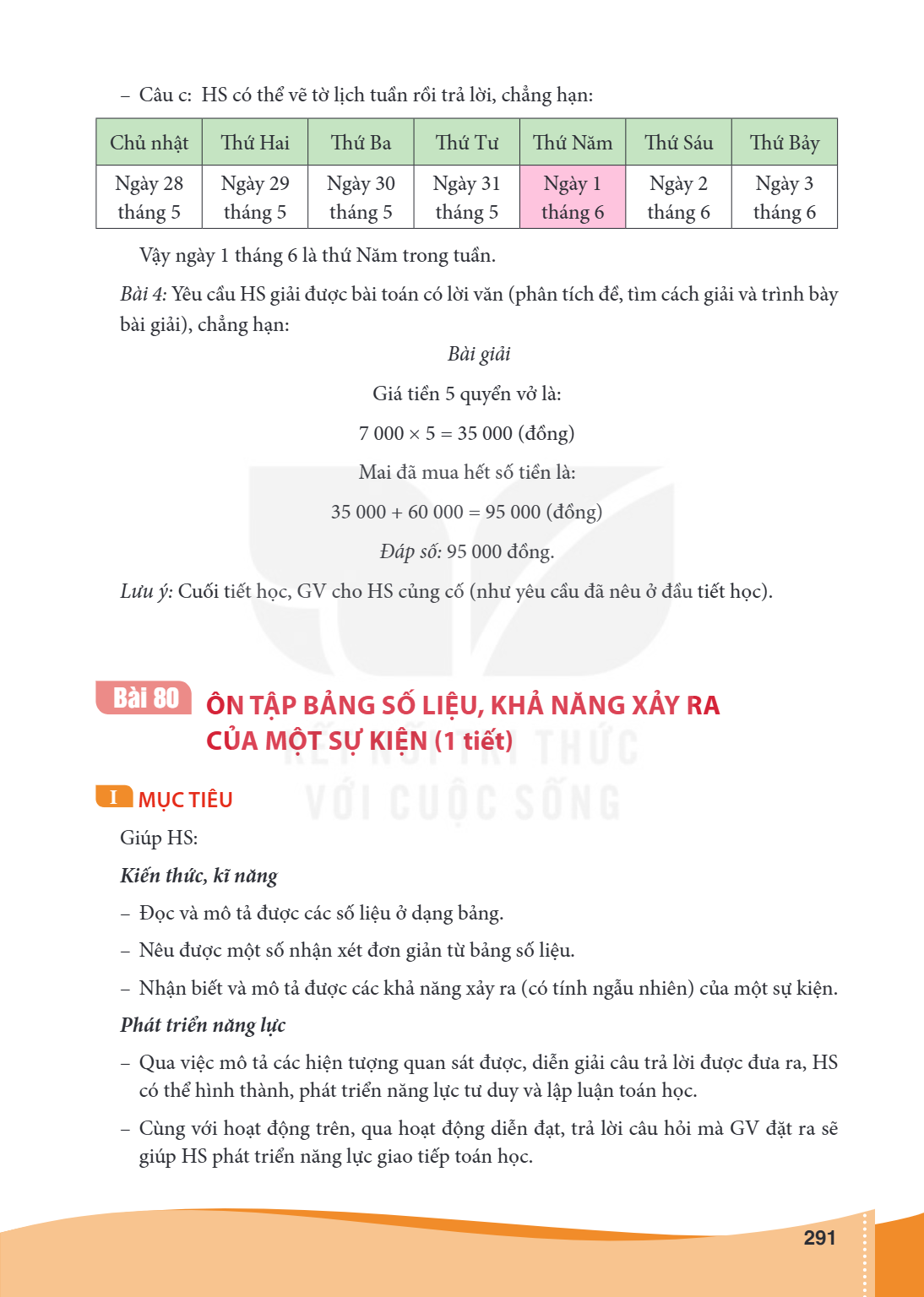 Bài 80. ÔN TẬP BẢNG SỐ LIỆU, KHẢ NĂNG XẢY RA CỦA MỘT SỰ KIỆN (1 tiết) I MỤC TIÊU Giúp HS: Kiến thức, kĩ năng – Đọc và mô tả được các số liệu ở dạng bảng. – Nêu 
