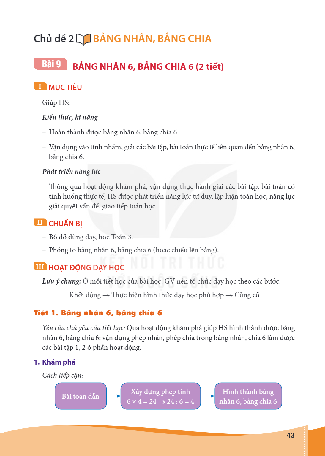 Bài 9.. Bảng nhân 6, bảng chia 6 (2 tiết) Bài 9 BẢNG NHÂN 6, BẢNG CHIA 6 (2 tiết) I MỤC TIÊU Giúp HS: Kiến thức, kĩ năng – Hoàn thành được bảng nhân 6, bảng chi