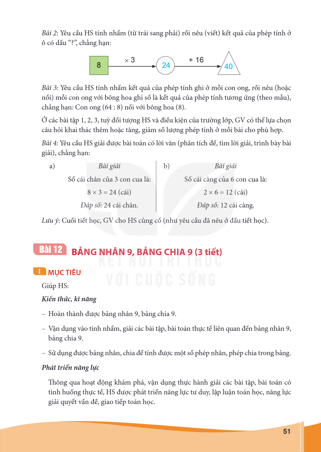 Bài 12. BẢNG NHÂN 9, BẢNG CHIA 9 (3 tiết) I MỤC TIÊU Giúp HS: Kiến thức, kĩ năng – Hoàn thành được bảng nhân 9, bảng chia 9. – Vận dụng vào tính nhẩm, giải các 