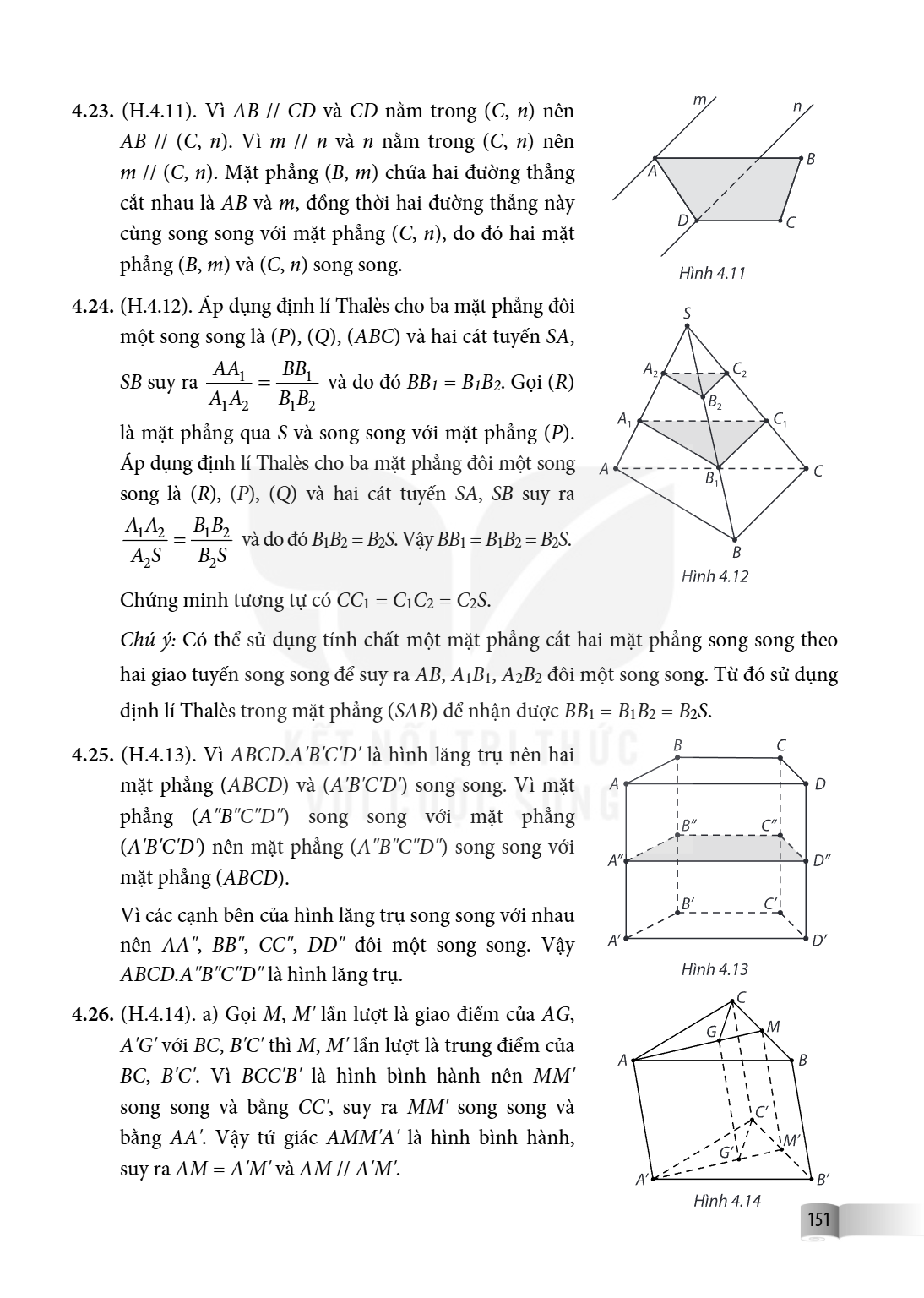 4.23. (H.4.11). Vì AB // CD và CD nằm trong (C, n) nên AB // (C, n). Vì m // n và n nằm trong (C, n) nên m // (C, n). Mặt phẳng (B, m) chứa hai đường thẳng cắt 
