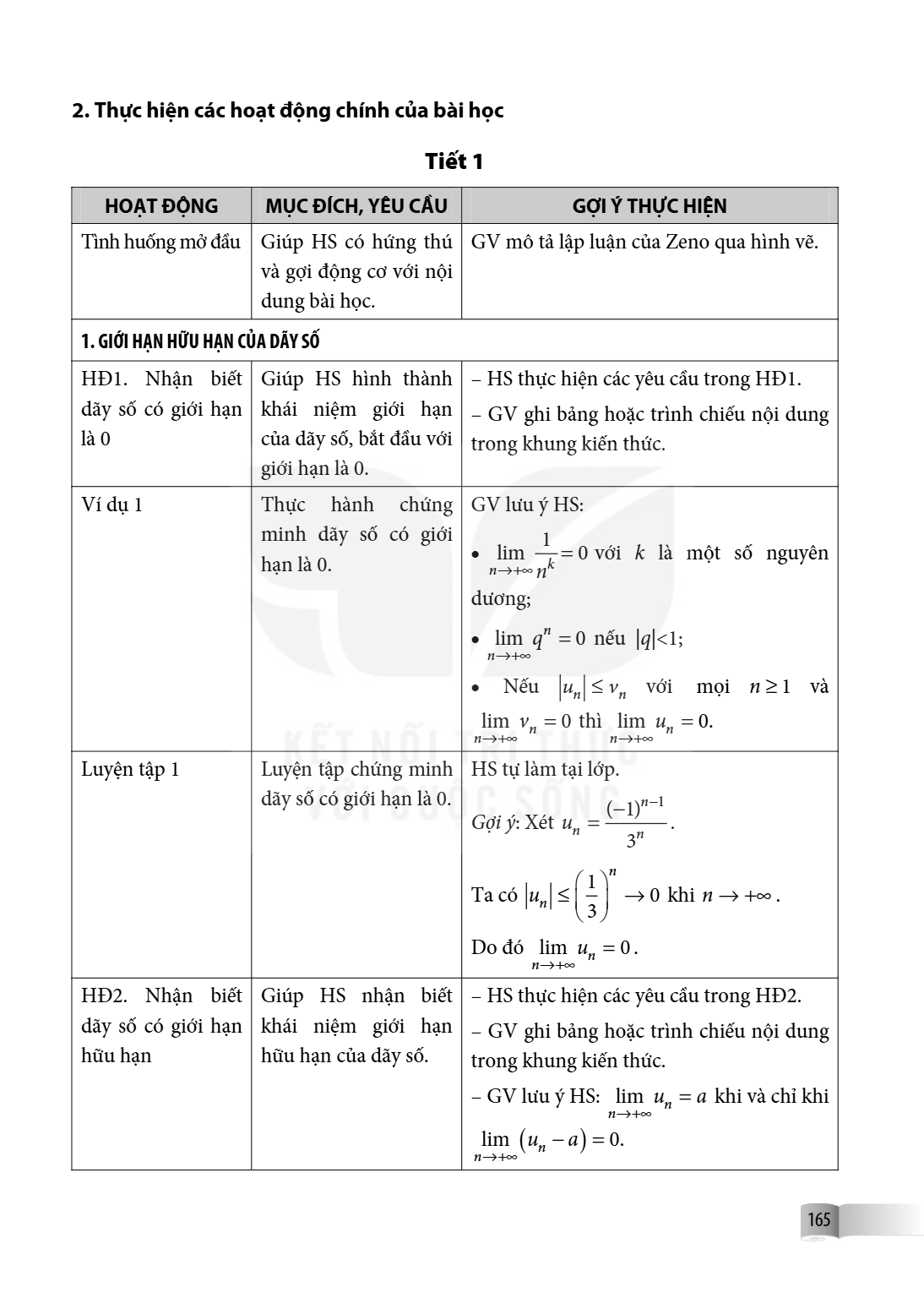 2. Thực hiện các hoạt động chính của bài học Tiết 1 HOẠT ĐỘNG, MỤC ĐÍCH, YÊU CẦU, GỢI Ý THỰC HIỆN Tình huống mở đầu, Giúp HS có hứng thú và gợi động cơ với nội 