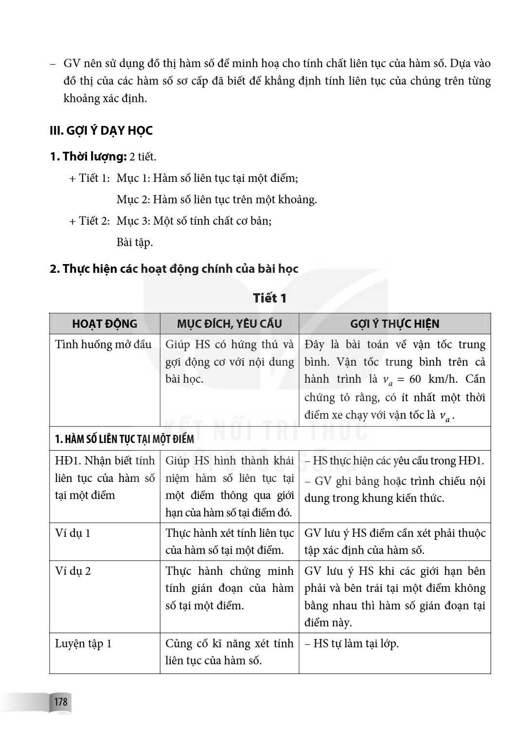 – GV nên sử dụng đồ thị hàm số để minh hoạ cho tính chất liên tục của hàm số. Dựa vào đồ thị của các hàm số sơ cấp đã biết để khẳng định tính liên tục của chúng