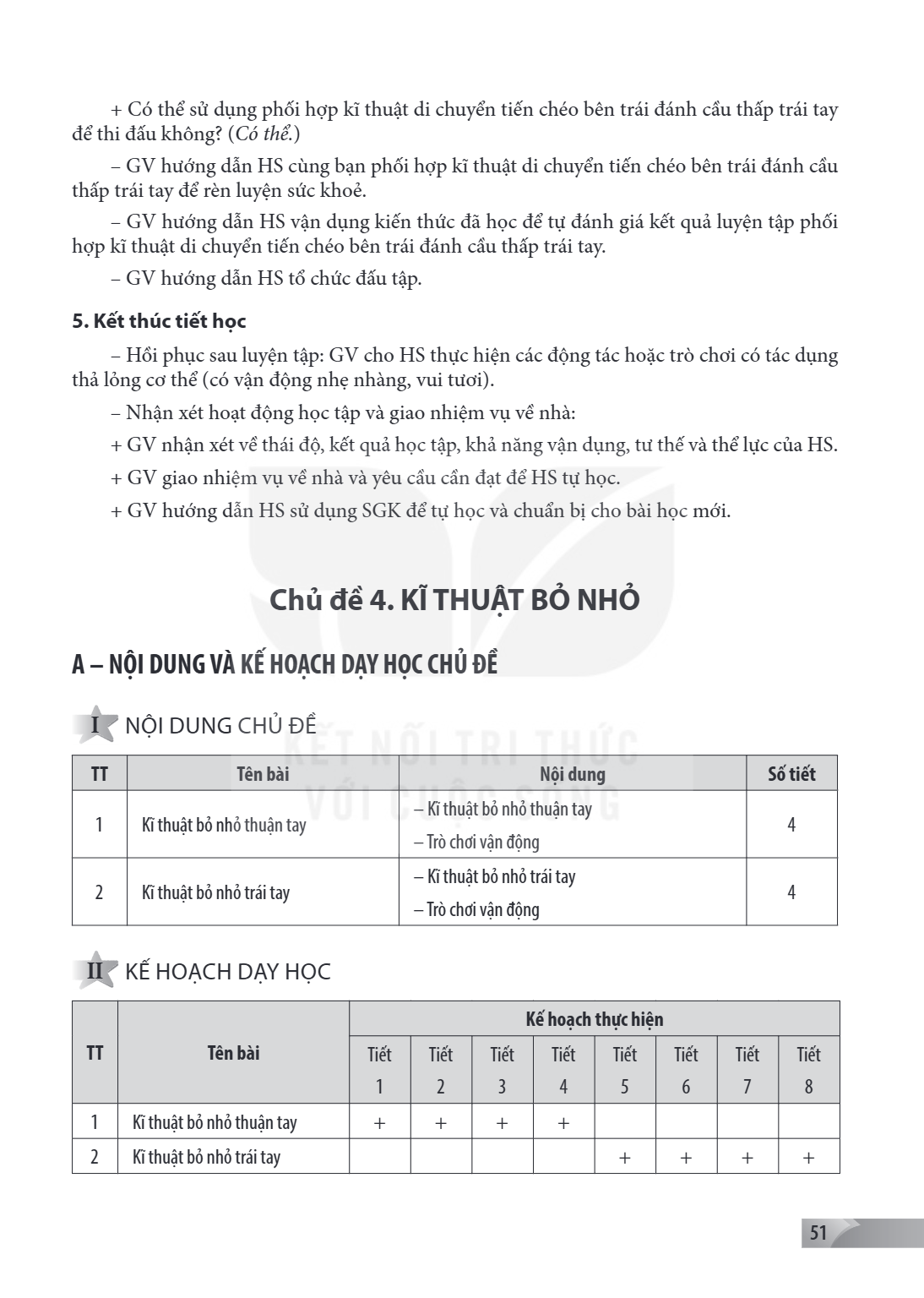 Có thể sử dụng phối hợp kĩ thuật di chuyển tiến chéo bên trái đánh cầu thấp trái tay để thi đấu không? (Có thể.) – GV hướng dẫn HS cùng bạn phối hợp kĩ thuật di