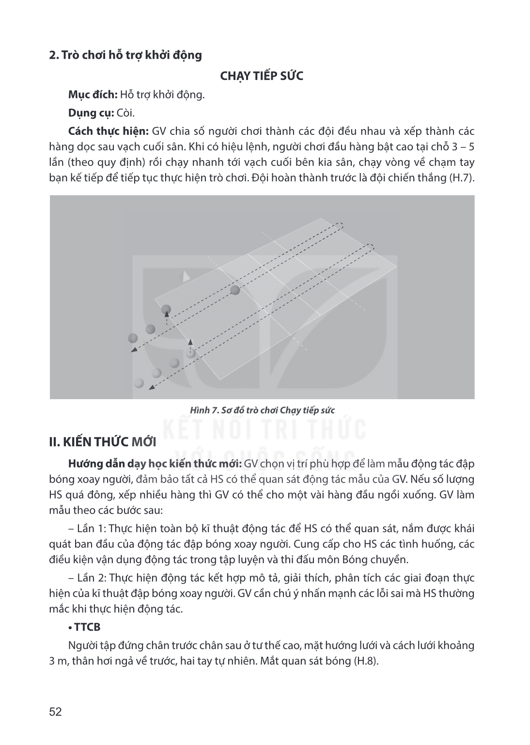 2. Trò chơi hỗ trợ khởi động CHẠY TIẾP SỨC Mục đích: Hỗ trợ khởi động. Dụng cụ: Còi. Cách thực hiện: GV chia số người chơi thành các đội đều nhau và xếp thành c