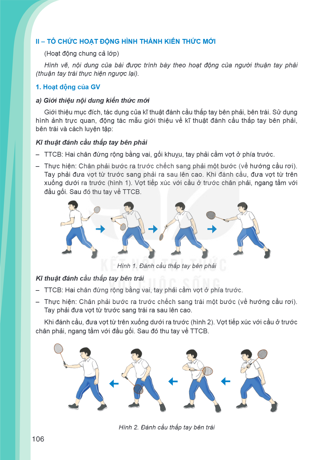 II - TỔ CHỨC HOẠT ĐỘNG HÌNH THÀNH KIẾN THỨC MỚI (Hoạt động chung cả lớp) Hình vẽ, nội dung của bài được trình bày theo hoạt động của người thuận tay phải (thuận