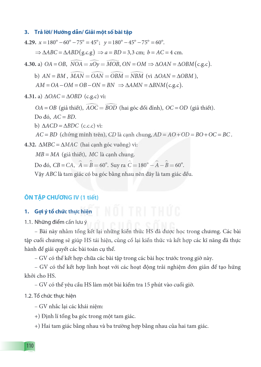 3. Trả lời/ Hướng dẫn/ Giải một số bài tập 4.29. $x = 180° - 60° - 75° = 45°$; $y = 180° - 45° - 75° = 60°$. $\Rightarrow \Delta ABC = \Delta ABD\text{(g.c.g)} 