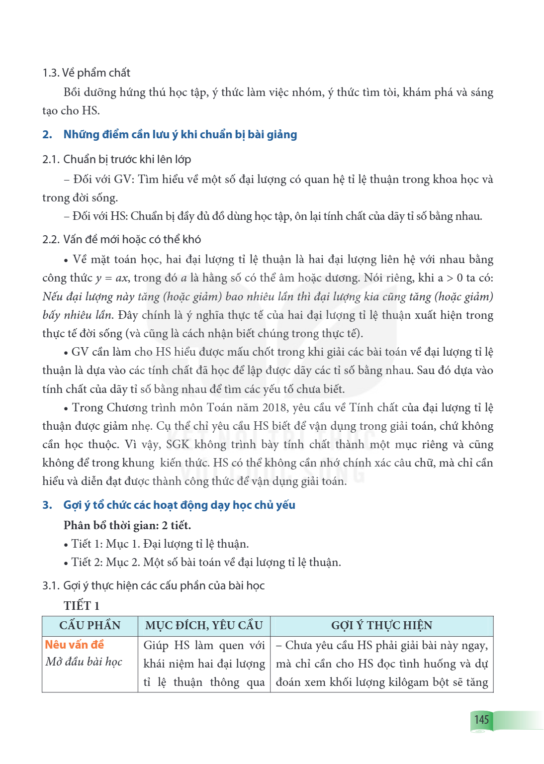 1.3. Về phẩm chất Bồi dưỡng hứng thú học tập, ý thức làm việc nhóm, ý thức tìm tòi, khám phá và sáng tạo cho HS. 2. Những điểm cần lưu ý khi chuẩn bị bài giảng 