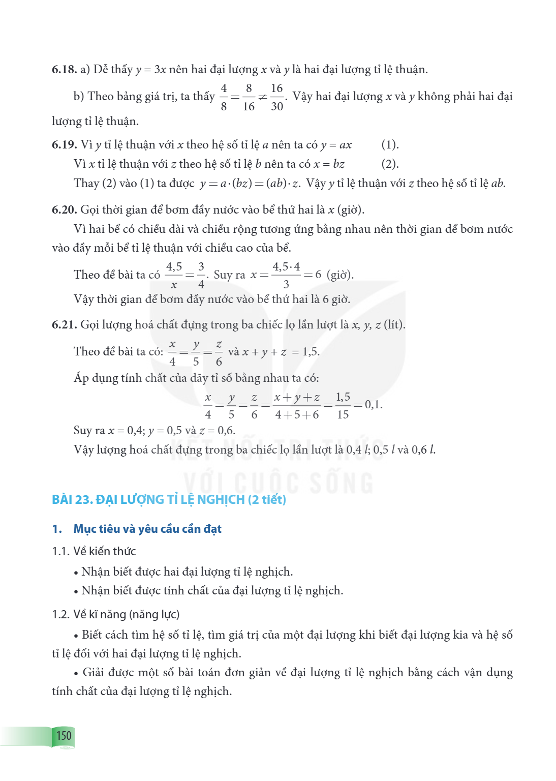 Bài 23. Đại lượng tỉ lệ nghịch (2 tiết) 1. Mục tiêu và yêu cầu cần đạt 1.1. Về kiến thức Nhận biết được hai đại lượng tỉ lệ nghịch. Nhận biết được tính chất của