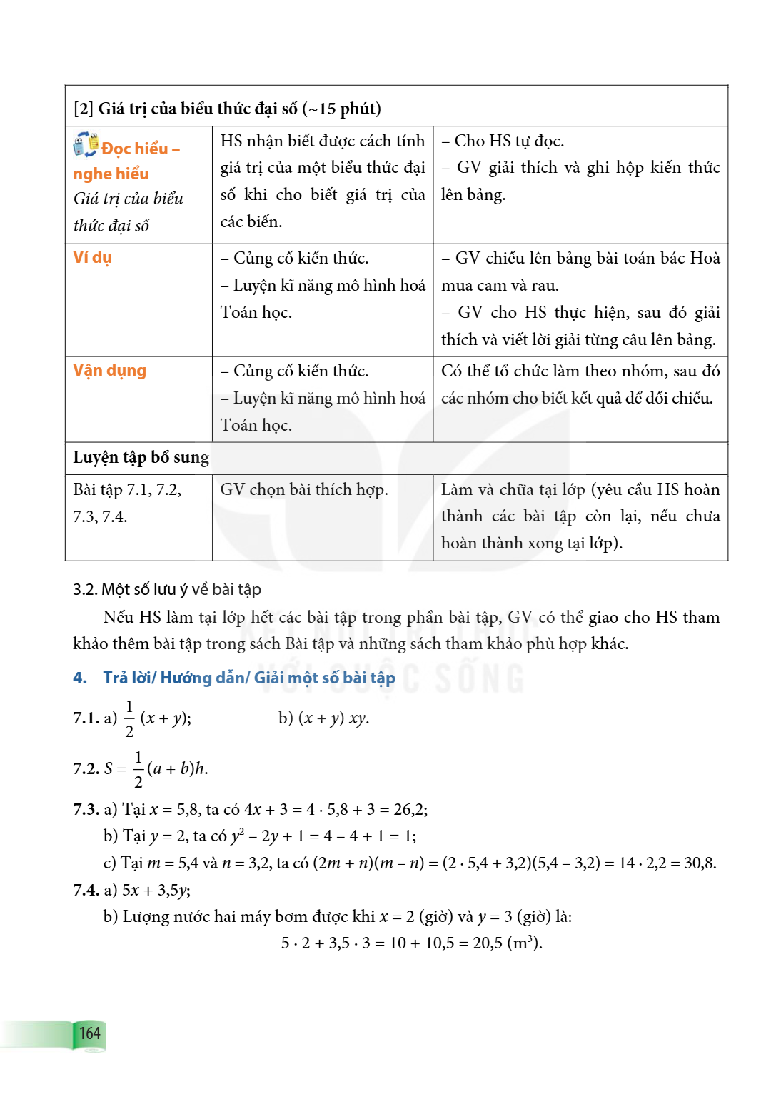 [2] Giá trị của biểu thức đại số (~15 phút) 📖 Đọc hiểu – nghe hiểu Giá trị của biểu thức đại số, HS nhận biết được cách tính giá trị của một biểu thức đại số kh
