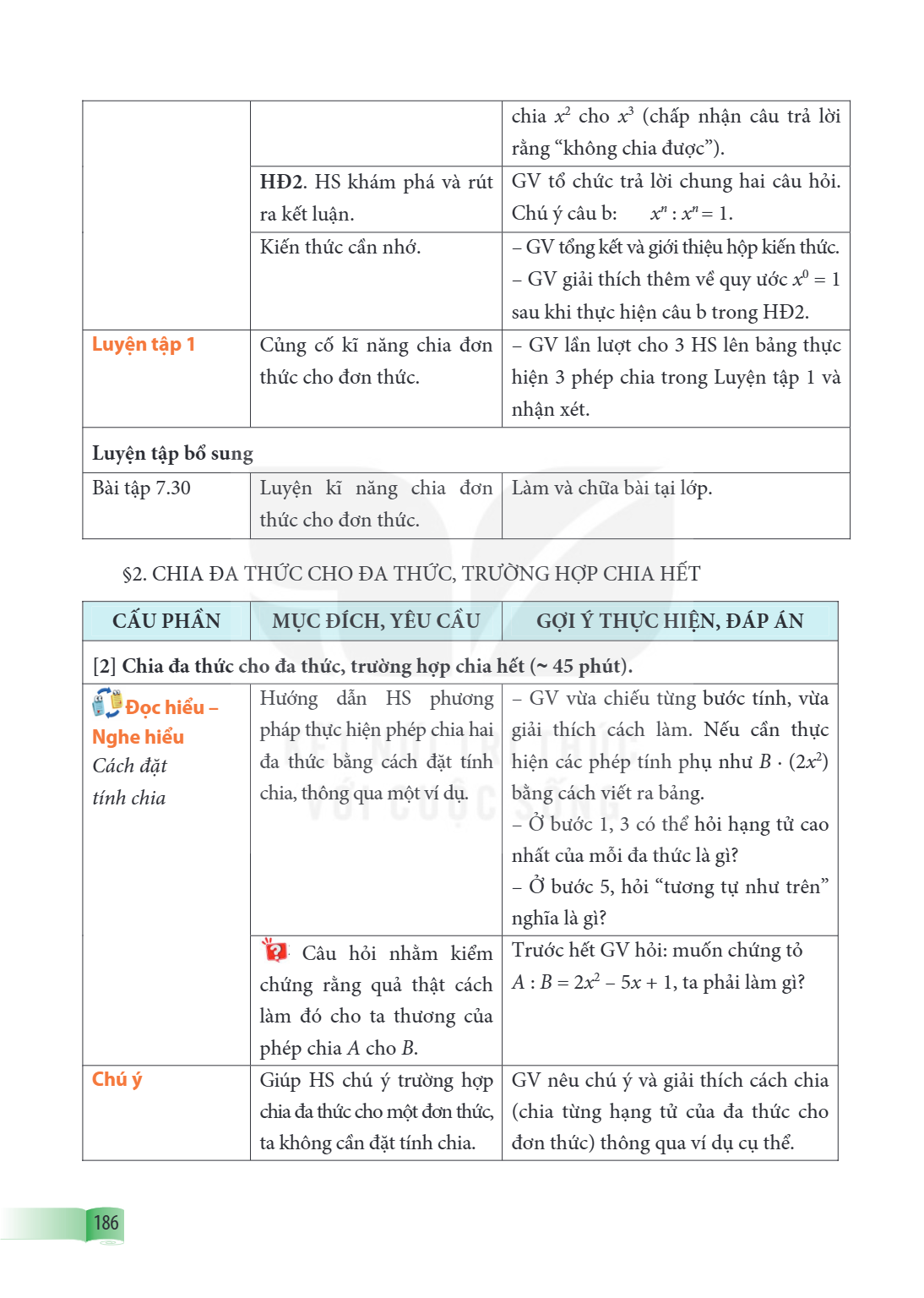chia $x^2$ cho $x^3$ (chấp nhận câu trả lời rằng "không chia được"). HĐ2. HS khám phá và rút ra kết luận., GV tổ chức trả lời chung hai câu hỏi. Chú ý câu b: $x