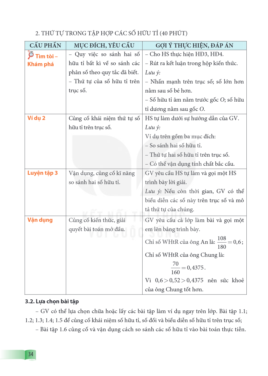 2. THỨ TỰ TRONG TẬP HỢP CÁC SỐ HỮU TỈ (40 PHÚT) CẤU PHẦN, MỤC ĐÍCH, YÊU CẦU, GỢI Ý THỰC HIỆN, ĐÁP ÁN Tìm tòi – Khám phá, – Quy việc so sánh hai số hữu tỉ bất kì