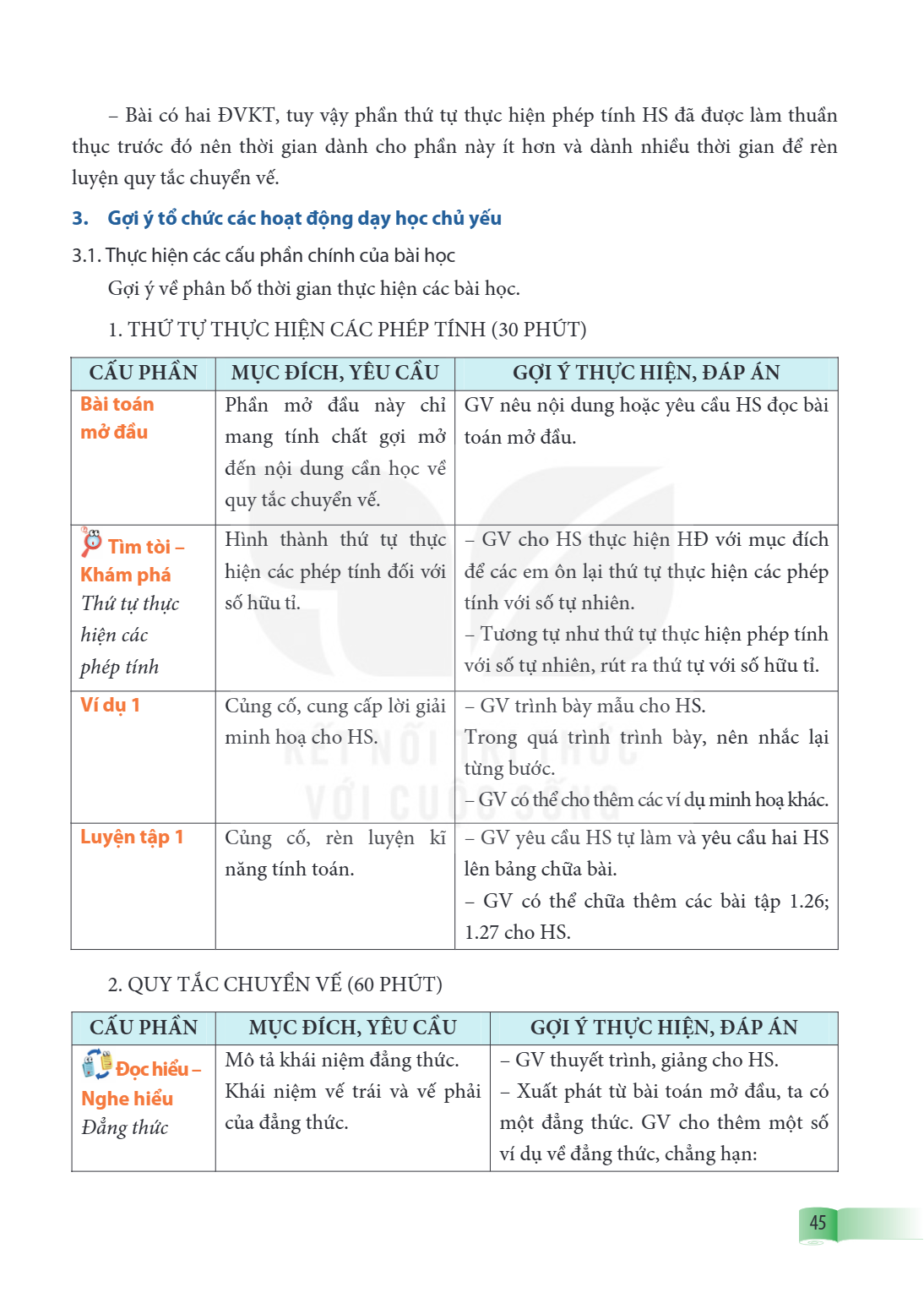 – Bài có hai ĐVKT, tuy vậy phần thứ tự thực hiện phép tính HS đã được làm thuần thục trước đó nên thời gian dành cho phần này ít hơn và dành nhiều thời gian để 