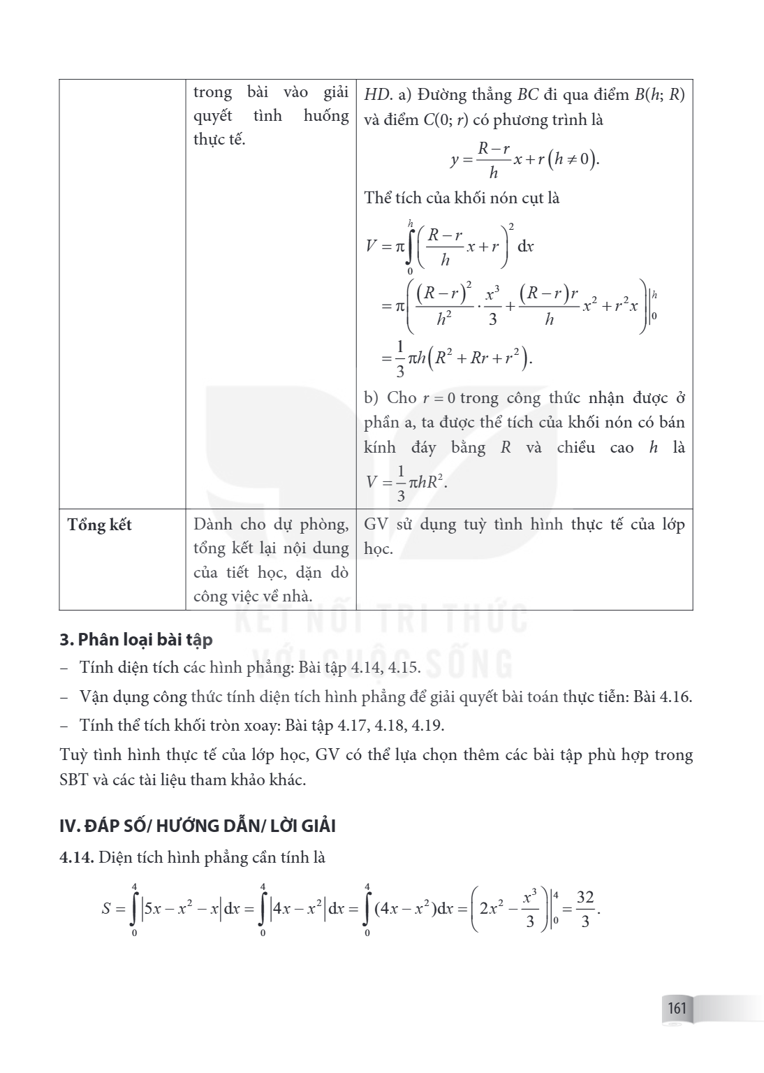 | | trong bài vào giải quyết tình huống thực tế. | HD. a) Đường thẳng $BC$ đi qua điểm $B(h; R)$ và điểm $C(0; r)$ có phương trình là $$y = \frac{R - r}{h}x + r