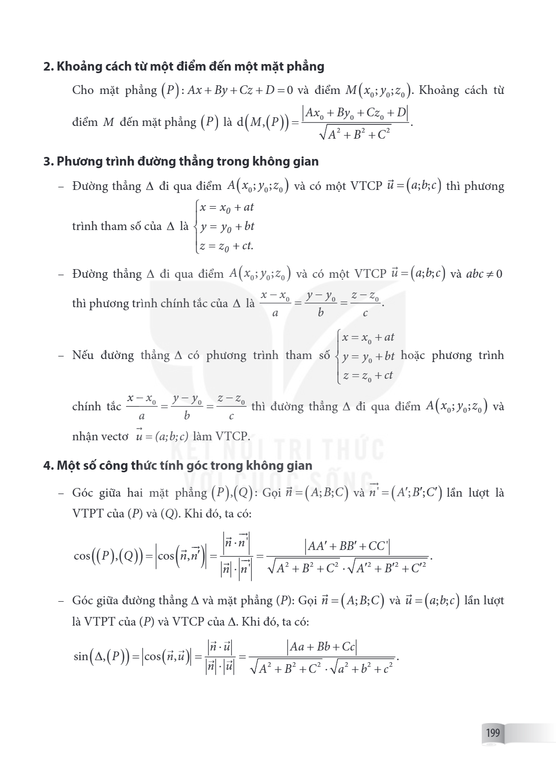 2. Khoảng cách từ một điểm đến một mặt phẳng Cho mặt phẳng $(P): Ax + By + Cz + D = 0$ và điểm $M(x_0; y_0; z_0)$. Khoảng cách từ điểm $M$ đến mặt phẳng $(P)$ l