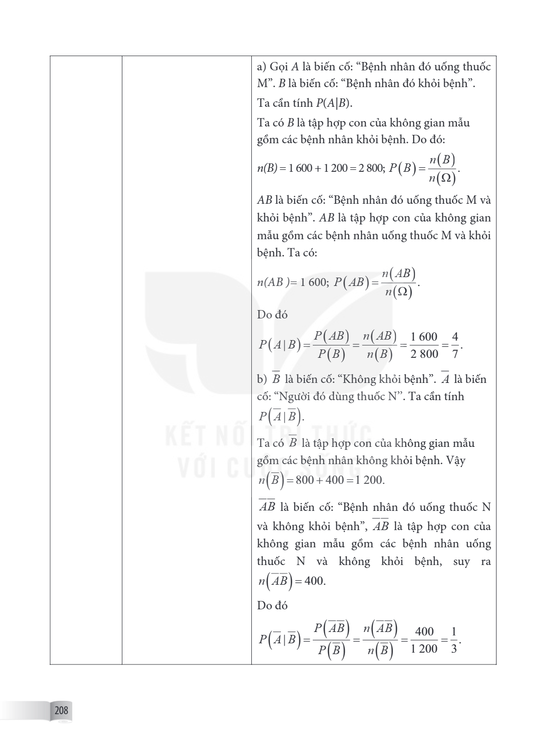 a) Gọi $A$ là biến cố: "Bệnh nhân đó uống thuốc M". $B$ là biến cố: "Bệnh nhân đó khỏi bệnh". Ta cần tính $P(A|B)$. Ta có $B$ là tập hợp con của không gian mẫu 