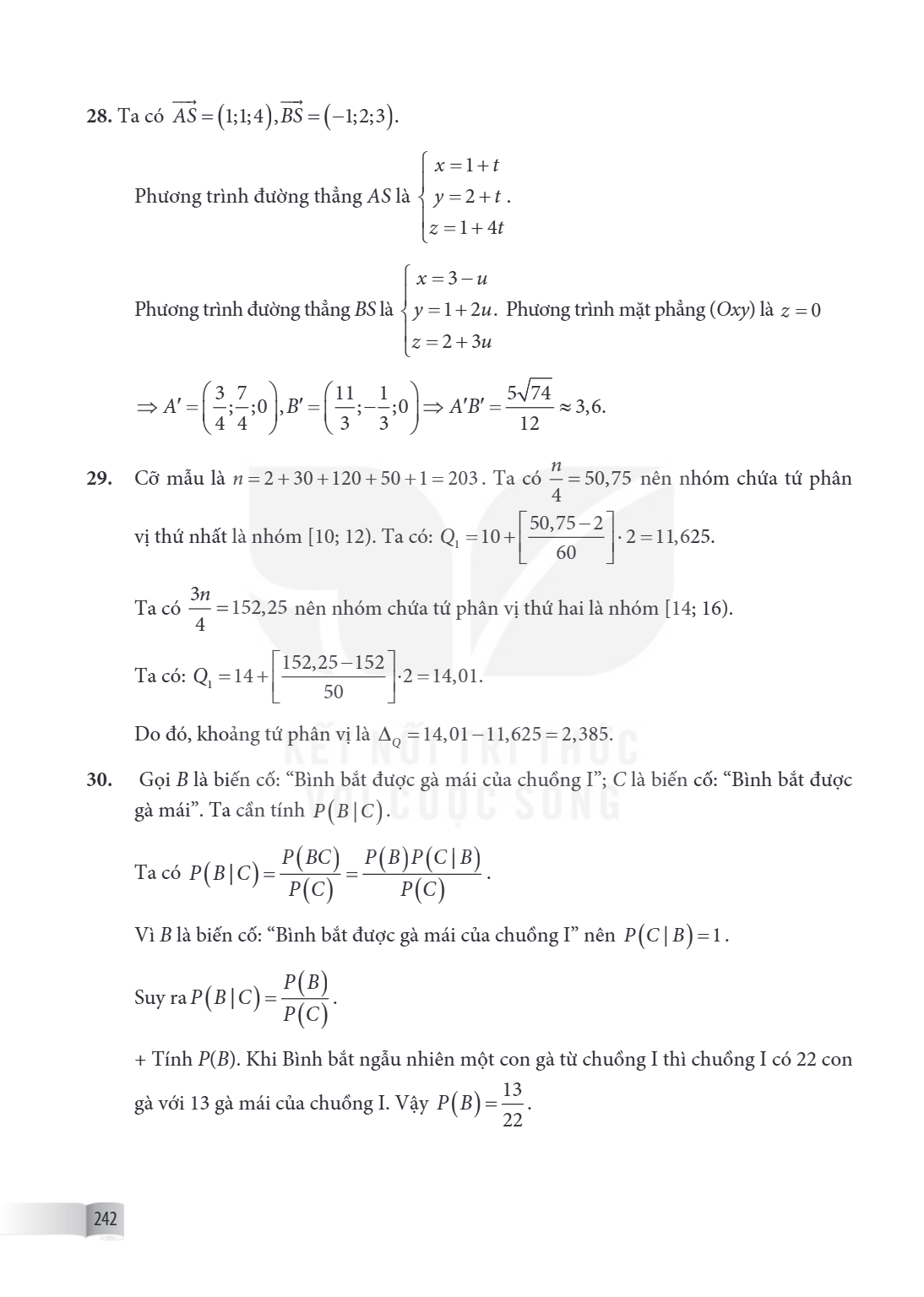28. Ta có $\overrightarrow{AS}=\left(1;1;4\right),\overrightarrow{BS}=\left(-1;2;3\right)$. Phương trình đường thẳng $AS$ là $\left{\begin{array}{l}x=1+t\ y=2+t