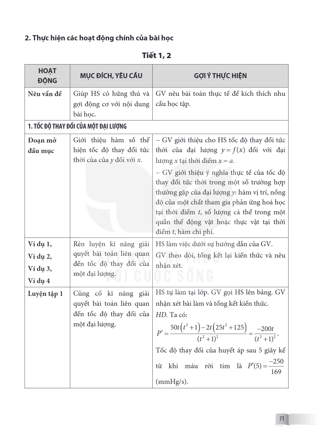 2. Thực hiện các hoạt động chính của bài học Tiết 1, 2 HOẠT ĐỘNG, MỤC ĐÍCH, YÊU CẦU, GỢI Ý THỰC HIỆN Nêu vấn đề, Giúp HS có hứng thú và gợi động cơ với nội dung