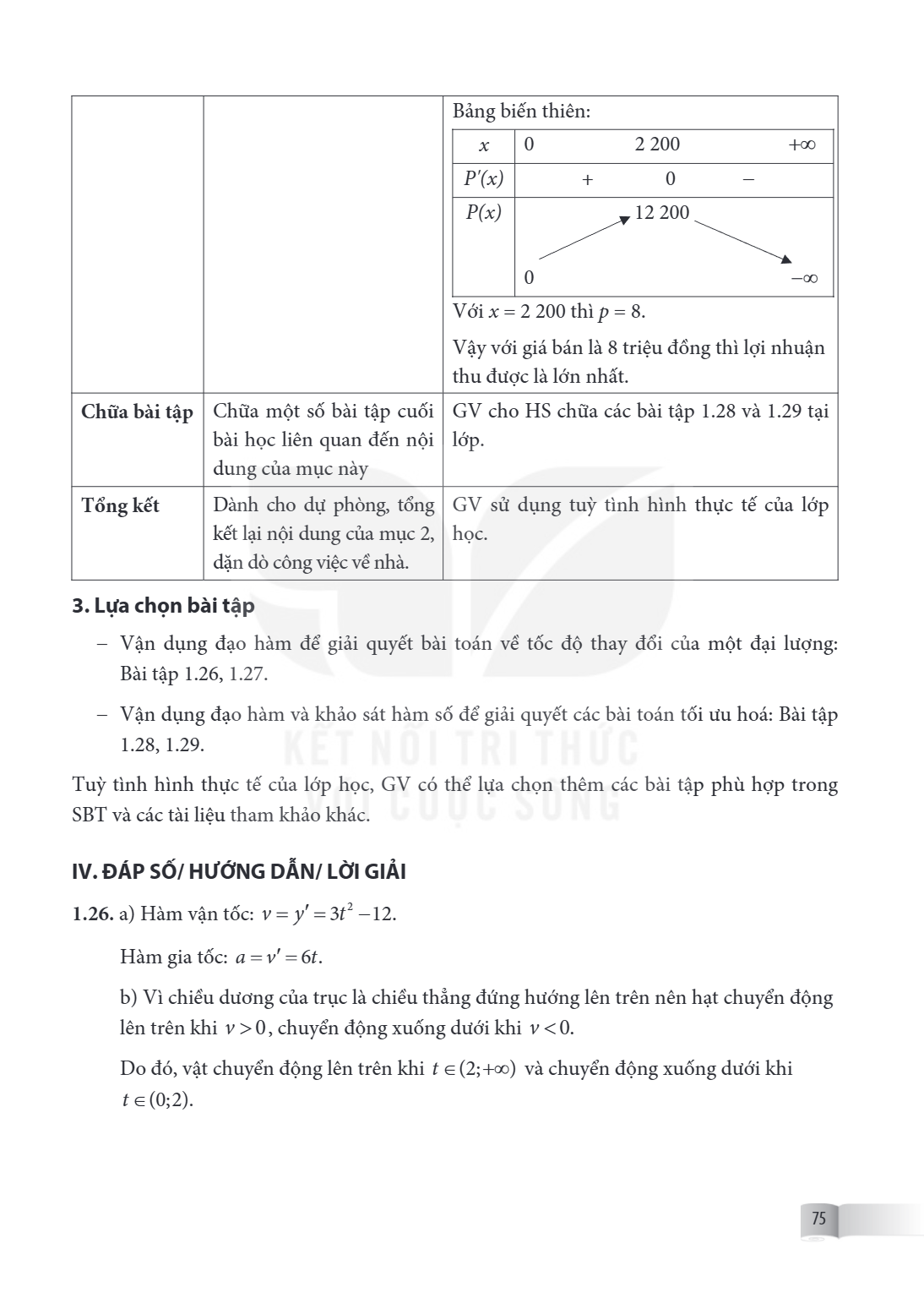 | | | Bảng biến thiên: $x$, 0, 2 200, $+\infty$ $P'(x)$, +, 0, – $P(x)$, 0, 12 200, $-\infty$ Với $x = 2,200$ thì $p = 8$. Vậy với giá bán là 8 triệu đồng thì l