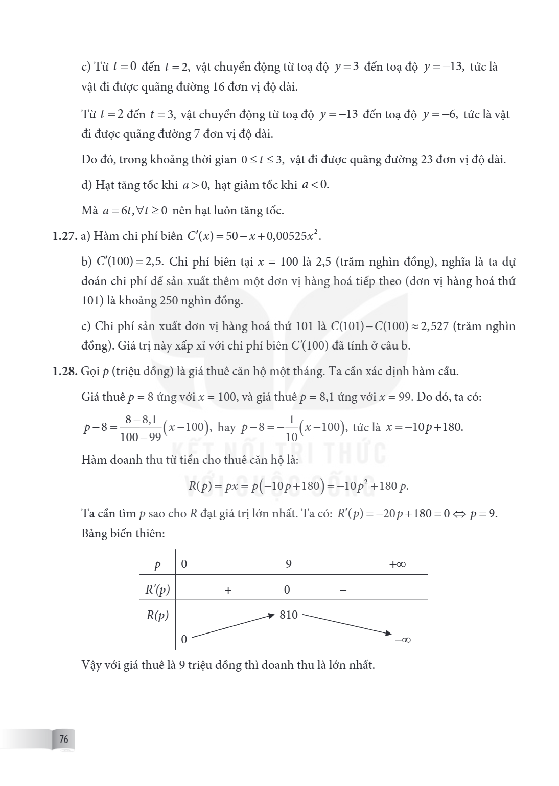 c) Từ $t = 0$ đến $t = 2$, vật chuyển động từ toạ độ $y = 3$ đến toạ độ $y = -13$, tức là vật đi được quãng đường 16 đơn vị độ dài. Từ $t = 2$ đến $t = 3$, vật 