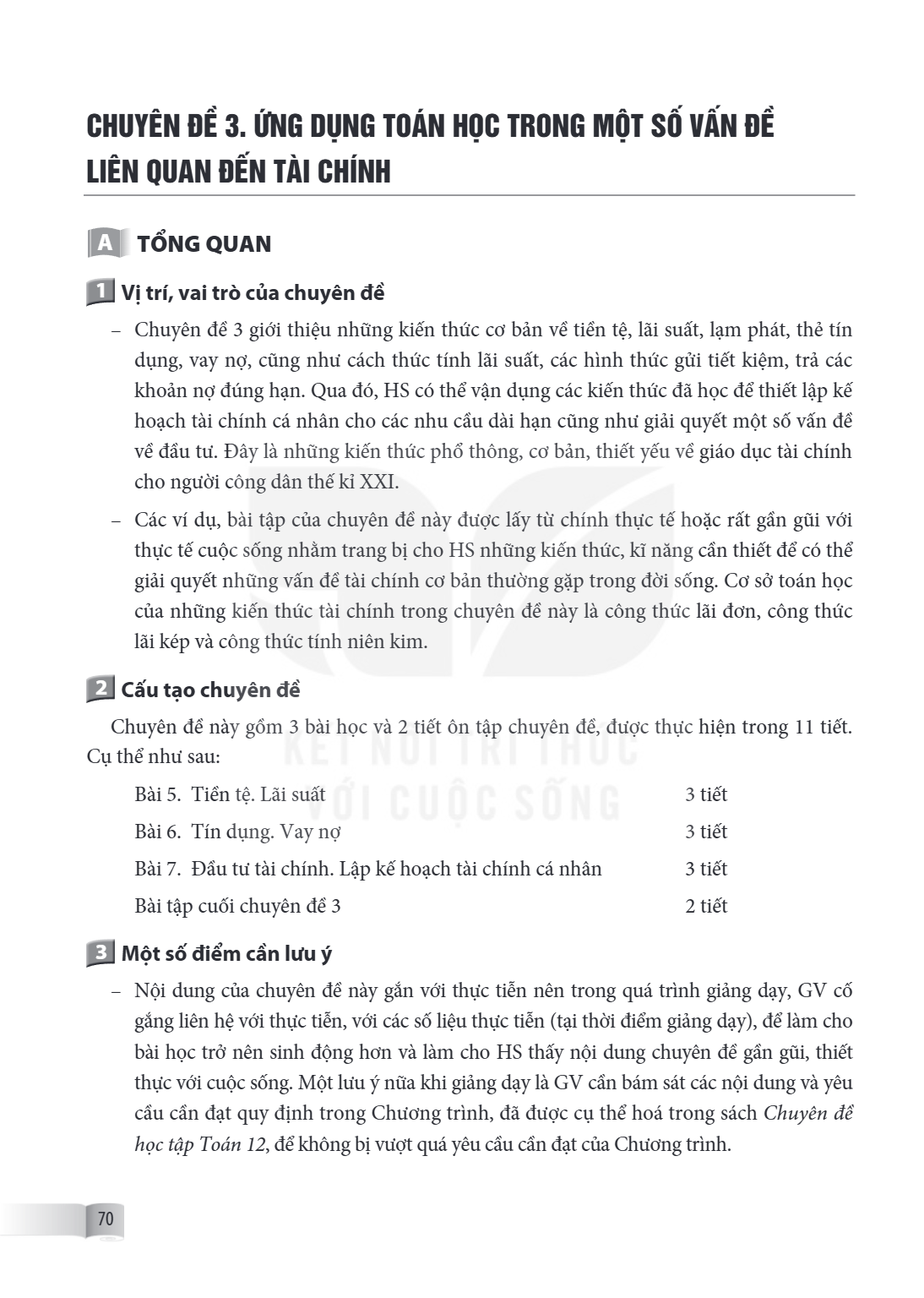 CHUYÊN ĐỀ 3. ỨNG DỤNG TOÁN HỌC TRONG MỘT SỐ VẤN ĐỀ LIÊN QUAN ĐẾN TÀI CHÍNH A TỔNG QUAN 1 Vị trí, vai trò của chuyên đề – Chuyên đề 3 giới thiệu những kiến thức 