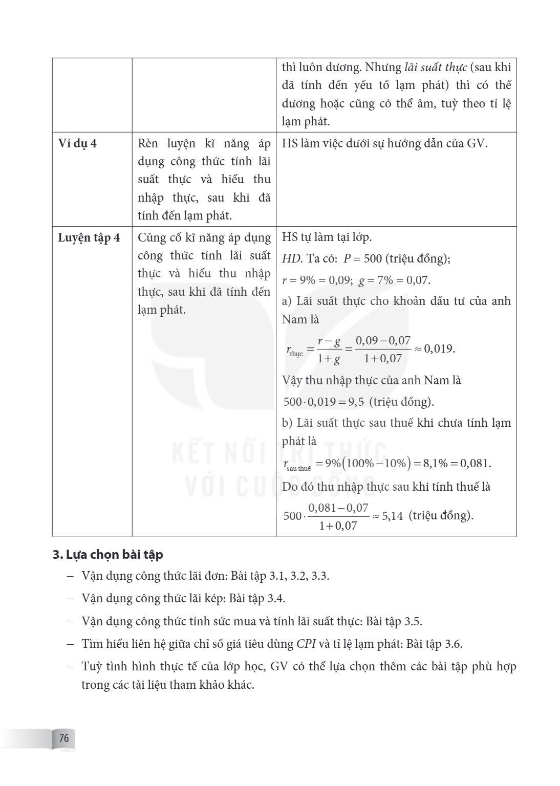 thì luôn dương. Nhưng lãi suất thực (sau khi đã tính đến yếu tố lạm phát) thì có thể dương hoặc cũng có thể âm, tuỳ theo tỉ lệ lạm phát. Ví dụ 4, Rèn luyện kĩ n