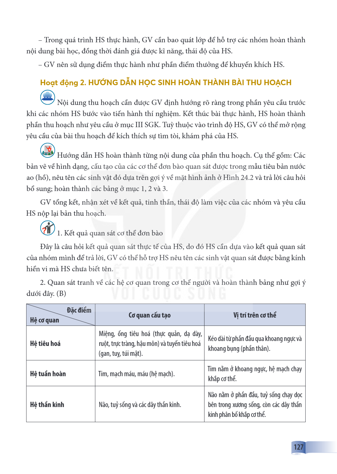 – Trong quá trình HS thực hành, GV cần bao quát lớp để hỗ trợ các nhóm hoàn thành nội dung bài học, đồng thời đánh giá được kĩ năng, thái độ của HS. – GV nên sử