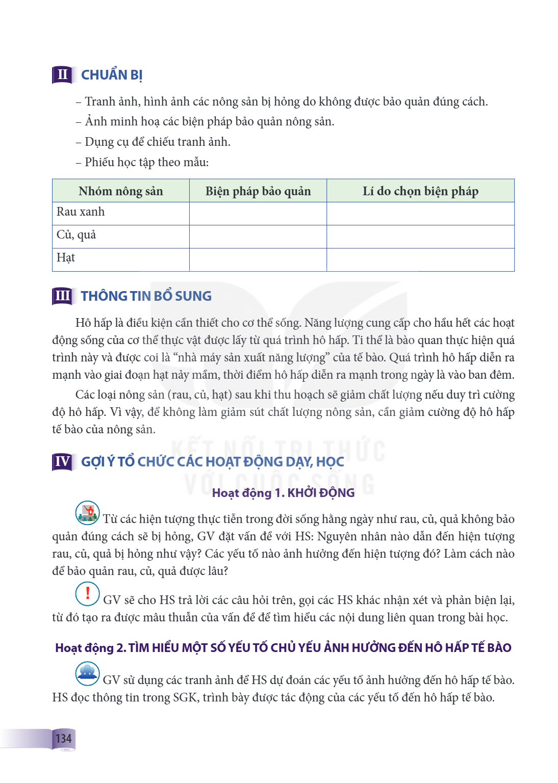 II. CHUẨN BỊ Tranh ảnh, hình ảnh các nông sản bị hỏng do không được bảo quản đúng cách. Ảnh minh hoạ các biện pháp bảo quản nông sản. Dụng cụ để chiếu tranh ảnh